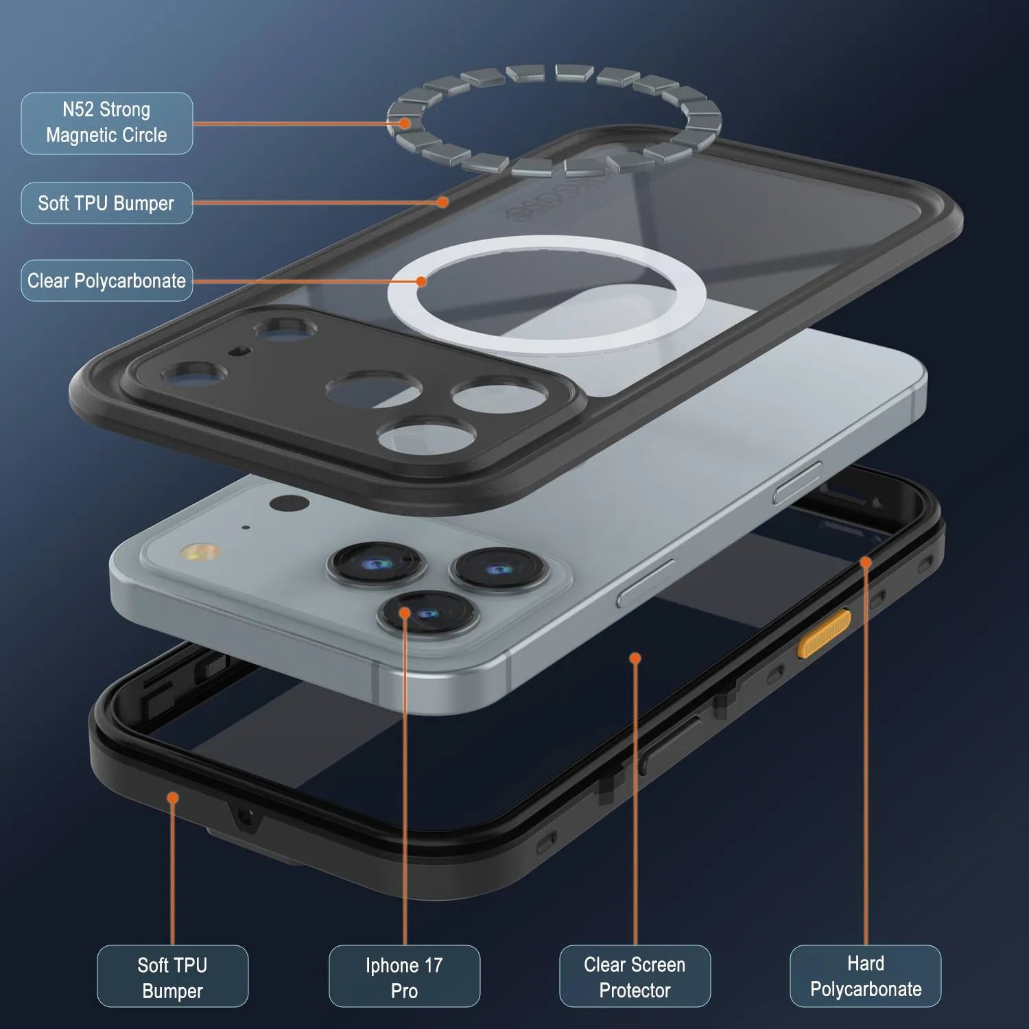 iPhone 17 Pro Waterproof IP68 Case, Punkcase [Black] [StudStar Series] [Slim Fit]