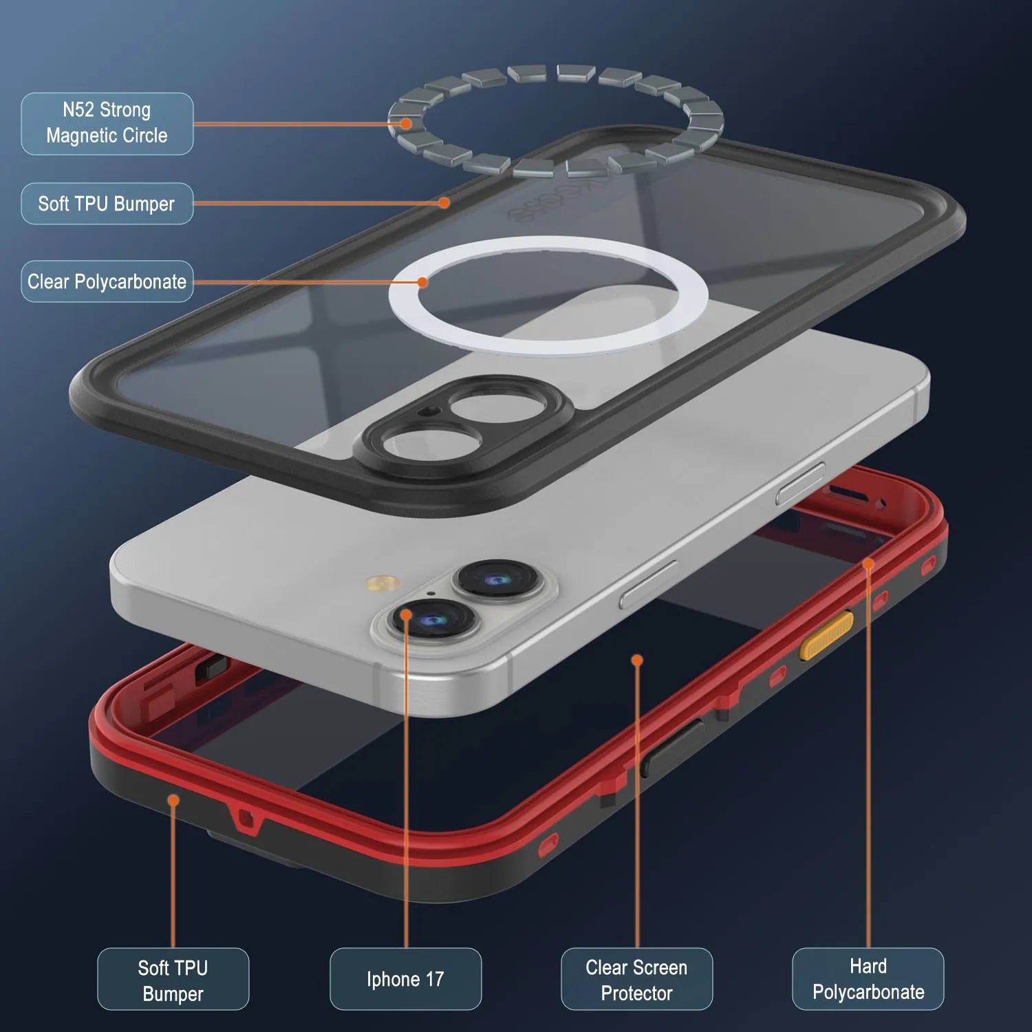 iPhone 17 Waterproof IP68 Case, Punkcase [Red] [StudStar Series] [Slim Fit]