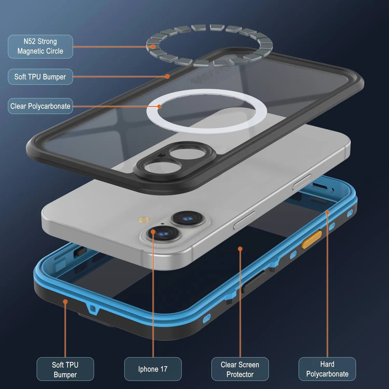 iPhone 17 Waterproof IP68 Case, Punkcase [Light blue] [StudStar Series] [Slim Fit] [Dirtproof]