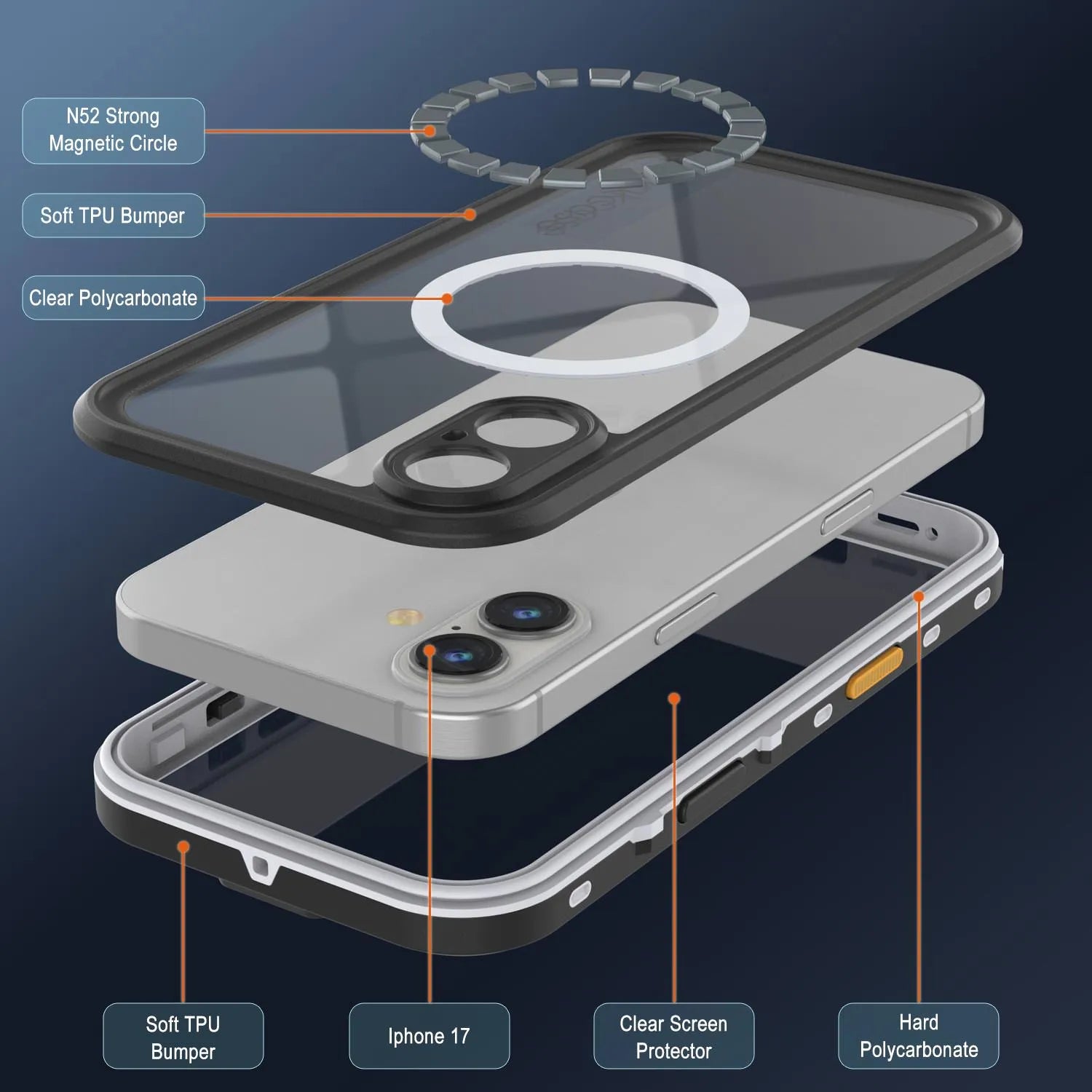 iPhone 17 Waterproof IP68 Case, Punkcase [Clear] [StudStar Series] [Slim Fit] [Dirtproof]