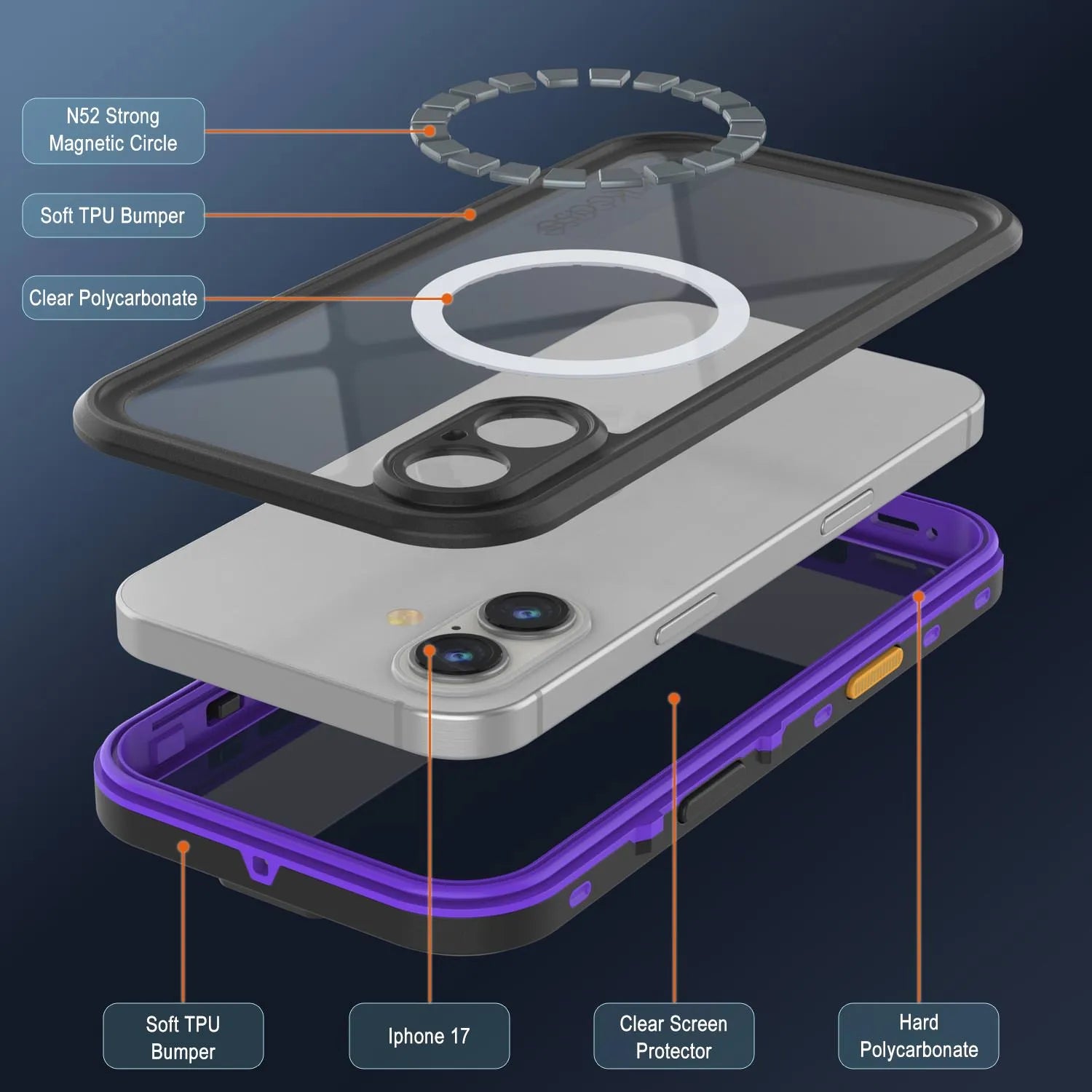 iPhone 17 Waterproof IP68 Case, Punkcase [Purple] [StudStar Series] [Slim Fit] [Dirtproof]