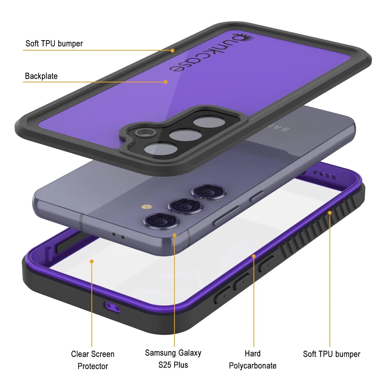 Galaxy S25+ Plus Waterproof Case PunkCase StudStar Purple Thin 6.7ft Underwater IP68 Shock/Snow Proof