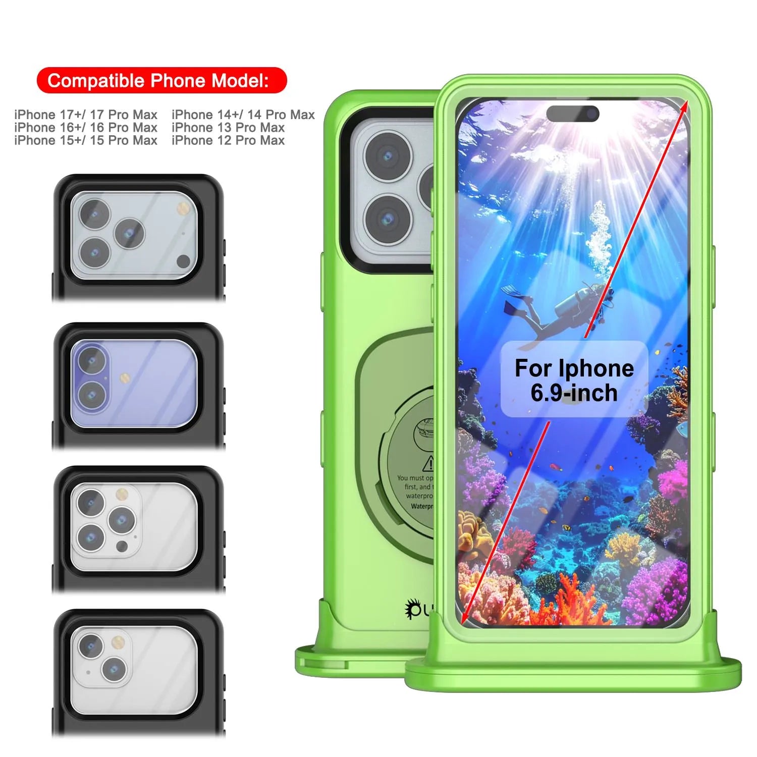Punkcase Universal 2.0 Waterproof Phone Case for 6.7–6.9" [Green]