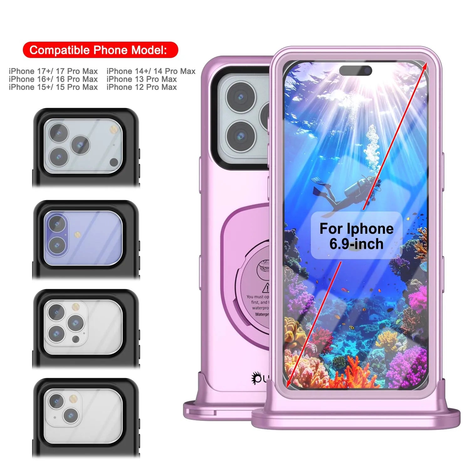Punkcase Universal 2.0 Waterproof Phone Case for 6.7–6.9" [Pink]