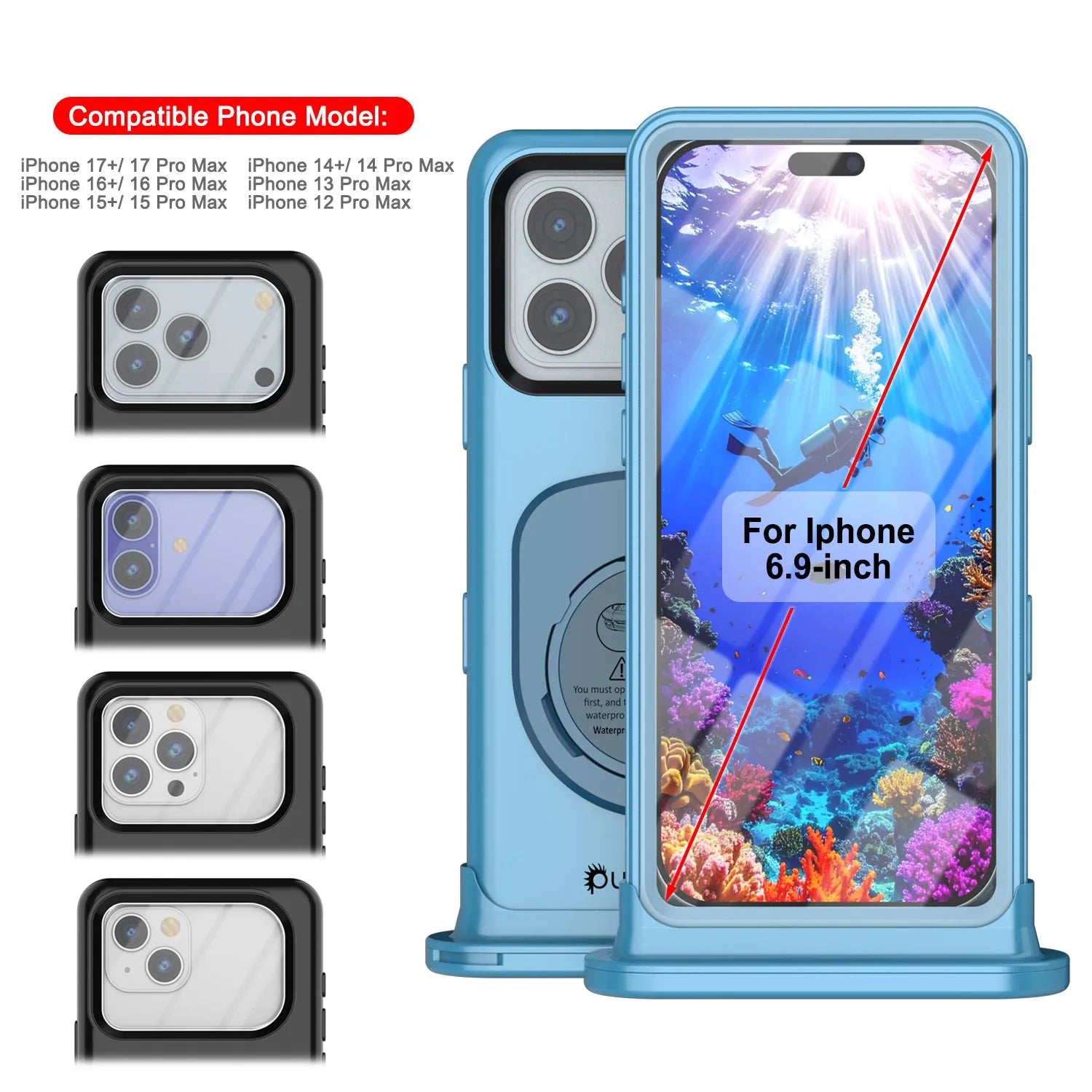 Punkcase Universal 2.0 Waterproof Phone Case for 6.7–6.9" [Blue]