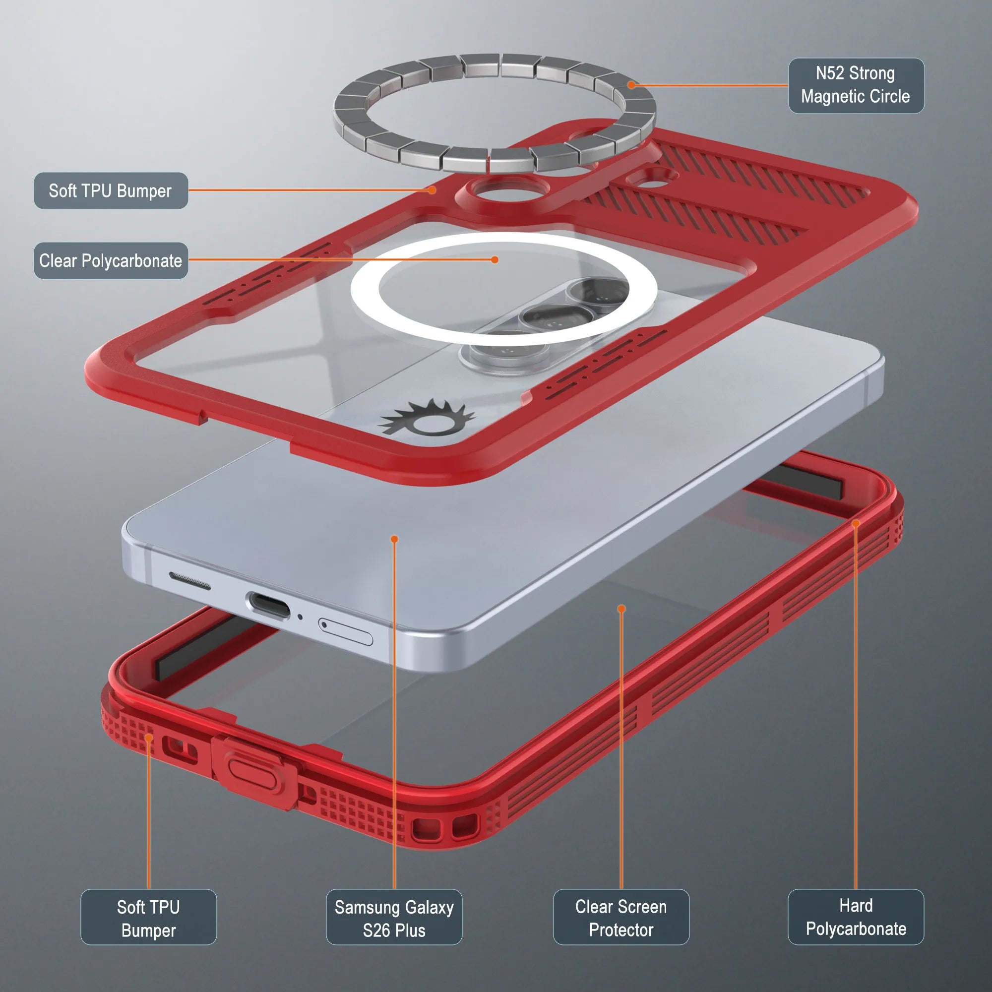 Galaxy S26+ Plus Waterproof Case [Alpine 2.0 Series] [Slim Fit] [IP68 Certified] [Shockproof] [Red]