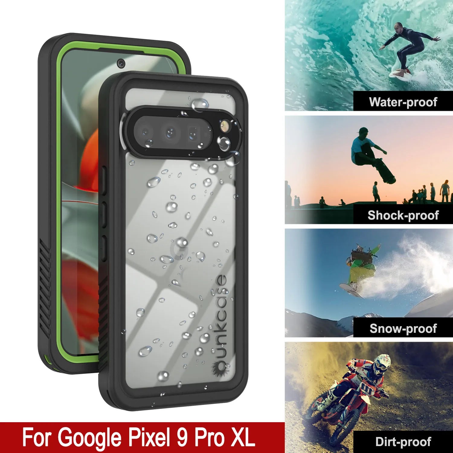 Google Pixel 9 Pro XL Waterproof Case, Punkcase [Extreme Series] Armor Cover W/ Built In Screen Protector [Light Green]