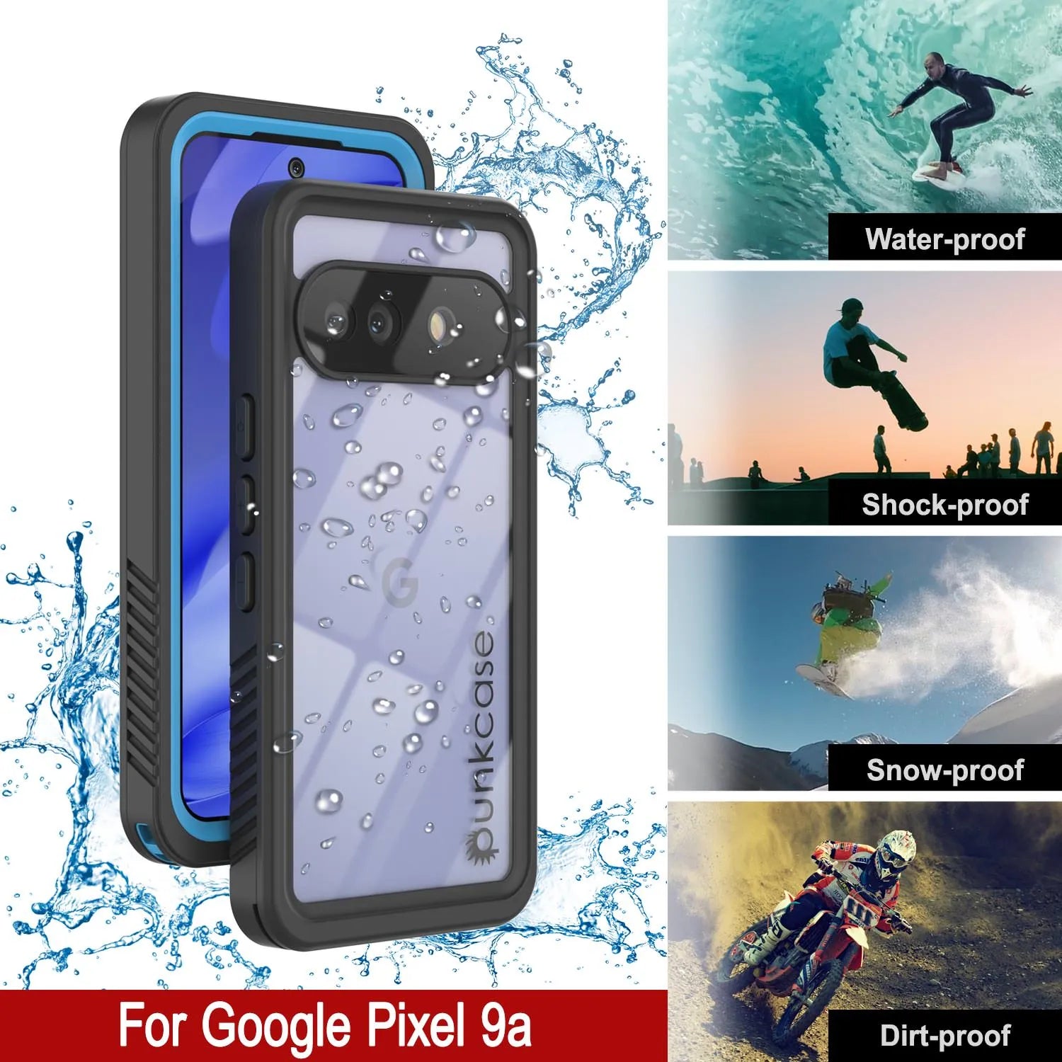Google Pixel 9a Waterproof Case, Punkcase [Extreme Series] Armor Cover W/ Built In Screen Protector [Light Blue]