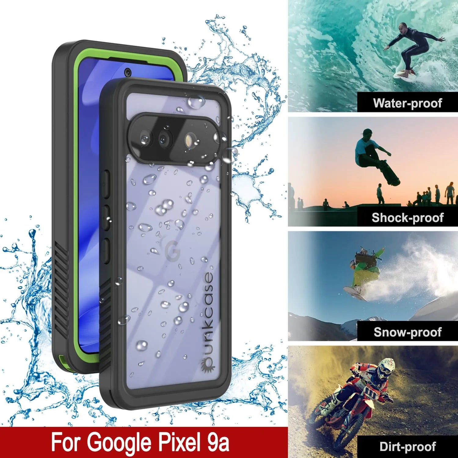 Google Pixel 9a Waterproof Case, Punkcase [Extreme Series] Armor Cover W/ Built In Screen Protector [Light Green]