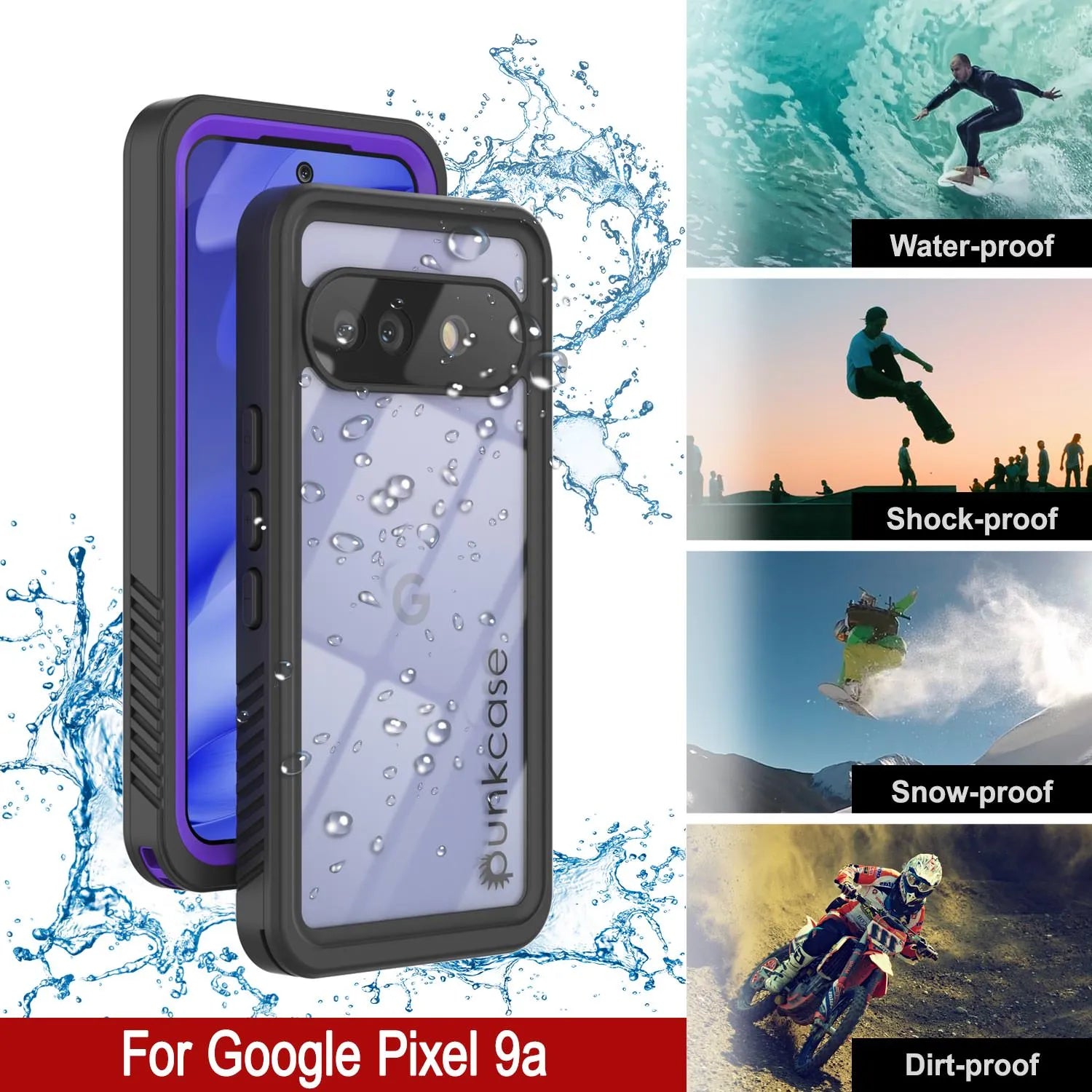 Google Pixel 9a Waterproof Case, Punkcase [Extreme Series] Armor Cover W/ Built In Screen Protector [Purple]