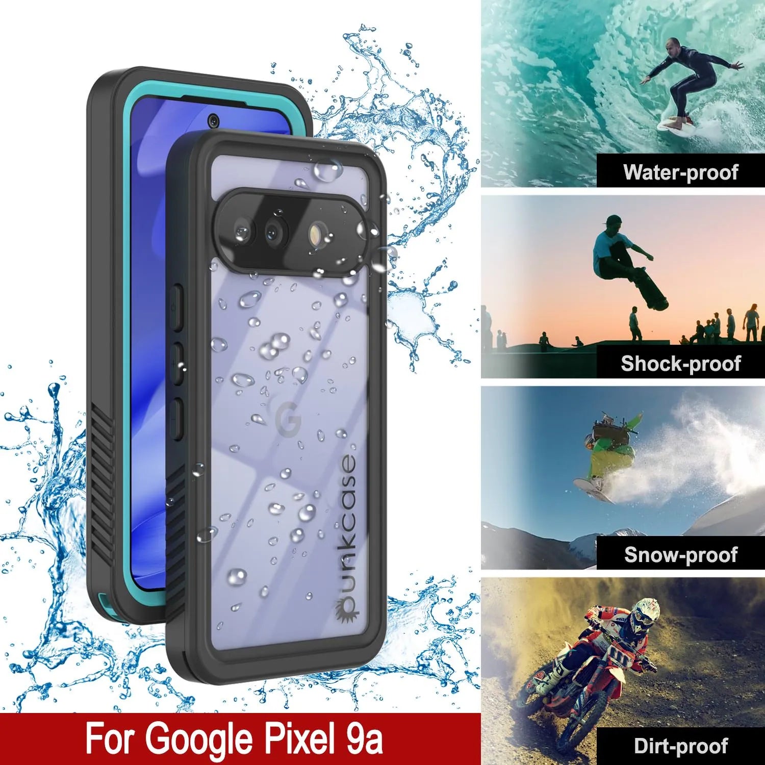 Google Pixel 9a Waterproof Case, Punkcase [Extreme Series] Armor Cover W/ Built In Screen Protector [Teal]