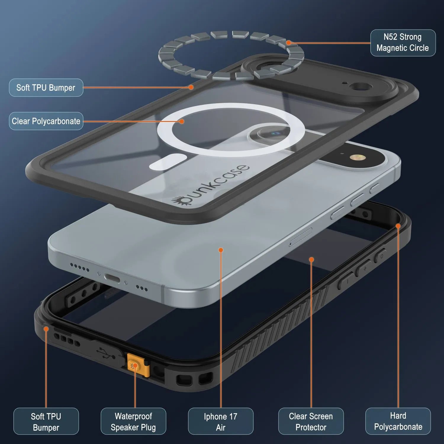 iPhone 17 Air Waterproof Case, Punkcase [Extreme Series] Armor Cover W/ Built In Screen Protector [Black]