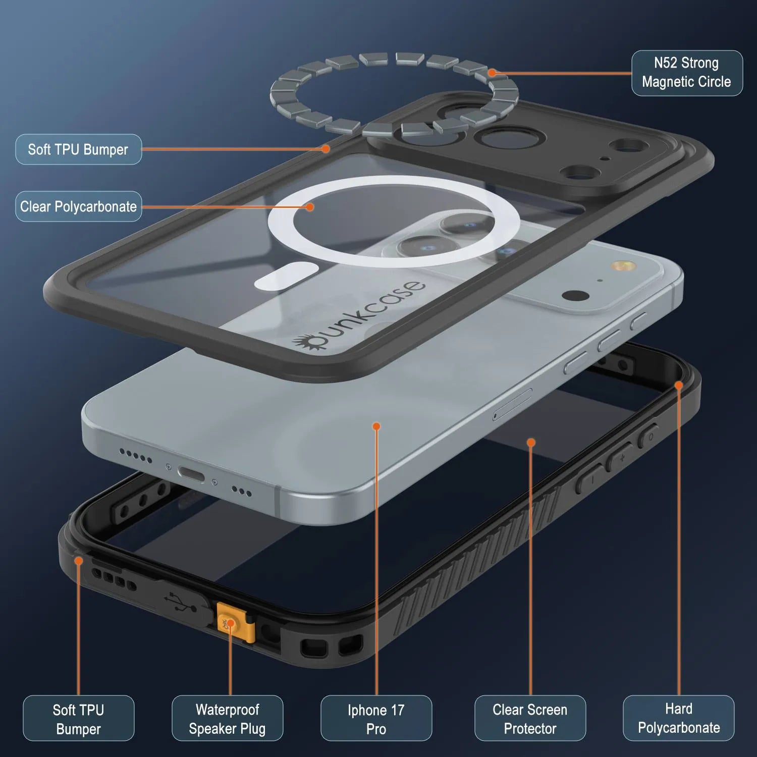 iPhone 17 Pro Waterproof Case, Punkcase [Extreme Mag Series] Armor Cover W/ Built In Screen Protector [Black]