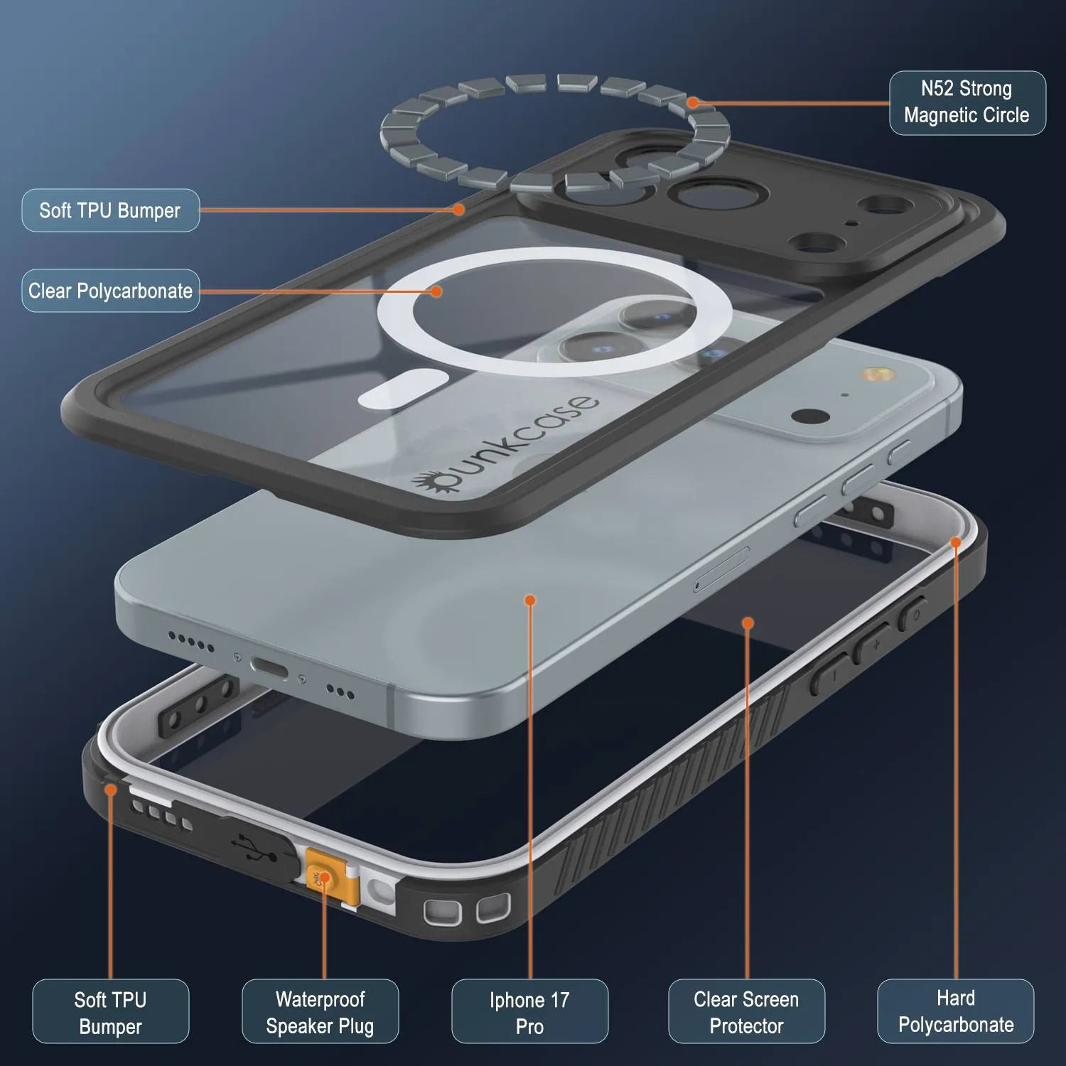 iPhone 17 Pro Waterproof Case, Punkcase [Extreme Series] Armor Cover W/ Built In Screen Protector [White]