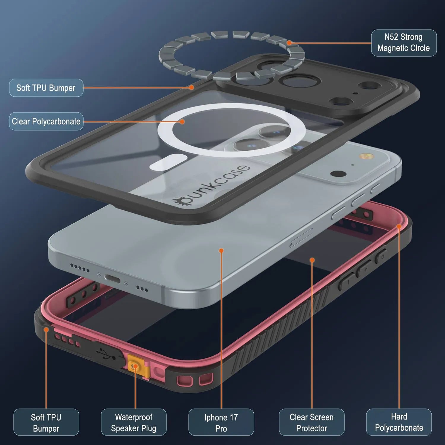 iPhone 17 Pro Waterproof Case, Punkcase [Extreme Mag Series] Armor Cover W/ Built In Screen Protector [Pink]