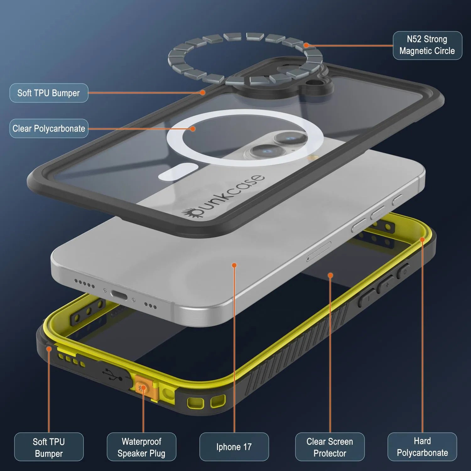 iPhone 17 Waterproof Case, Punkcase [Extreme Series] Armor Cover W/ Built In Screen Protector [Yellow]