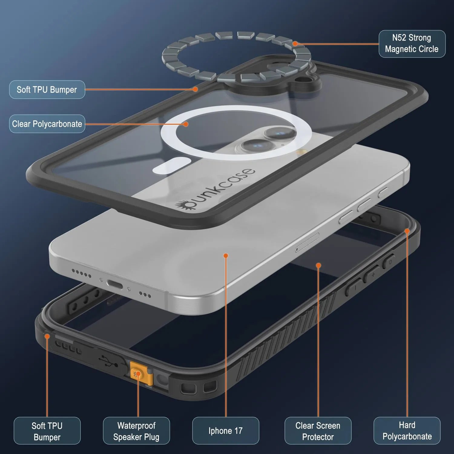 iPhone 17  Waterproof Case, Punkcase [Extreme Mag Series] Armor Cover W/ Built In Screen Protector [Grey]