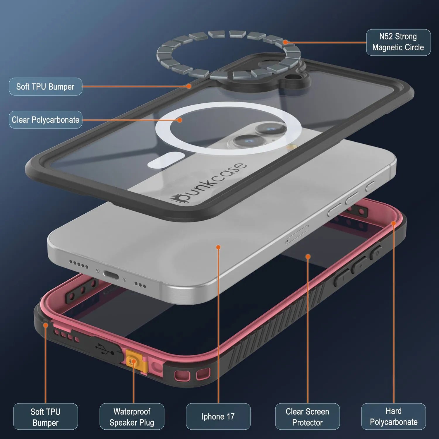 iPhone 17  Waterproof Case, Punkcase [Extreme Mag Series] Armor Cover W/ Built In Screen Protector [Pink]