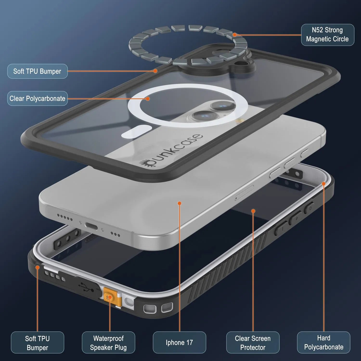 iPhone 17 Waterproof Case, Punkcase [Extreme Series] Armor Cover W/ Built In Screen Protector [White]