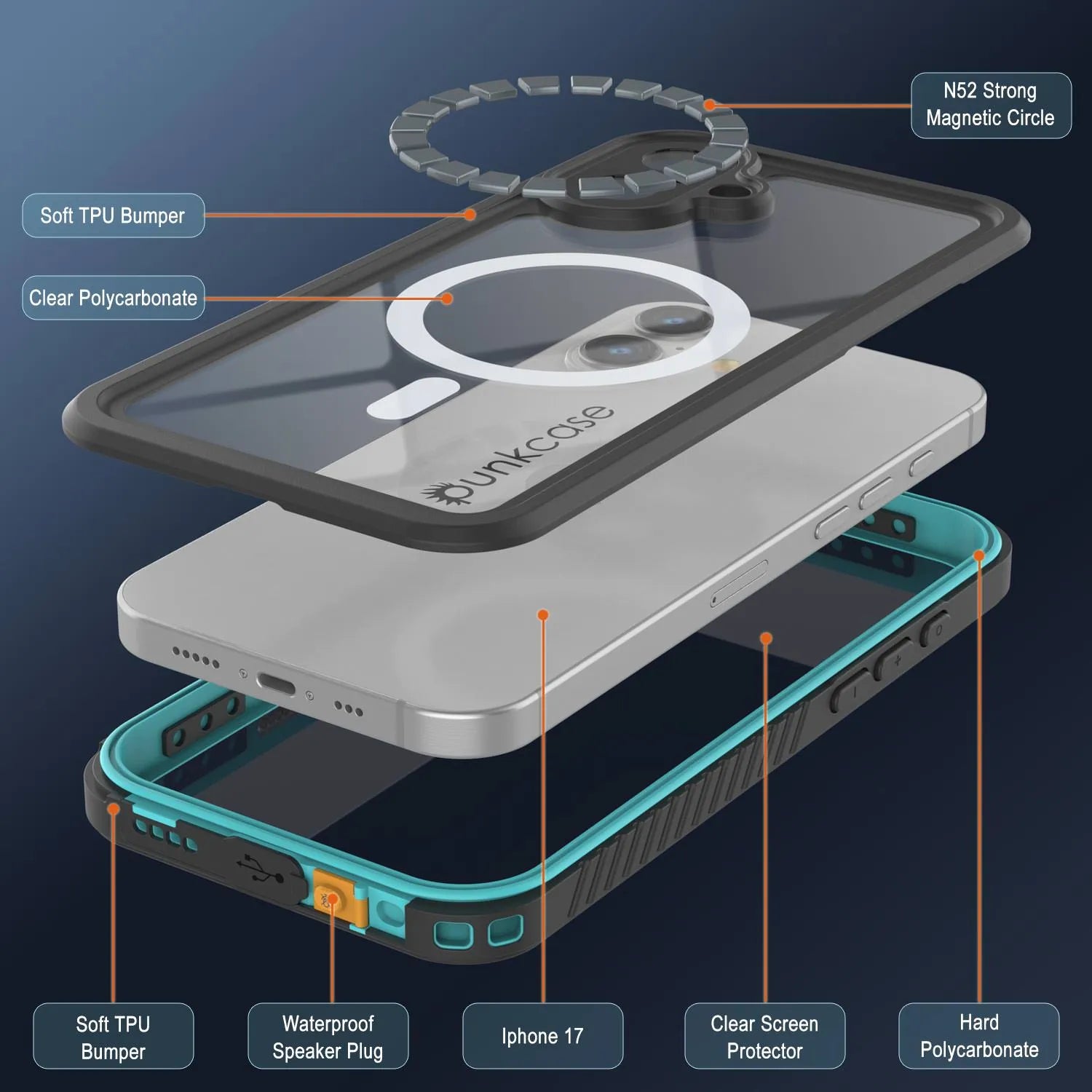 iPhone 17  Waterproof Case, Punkcase [Extreme Mag Series] Armor Cover W/ Built In Screen Protector [Teal]