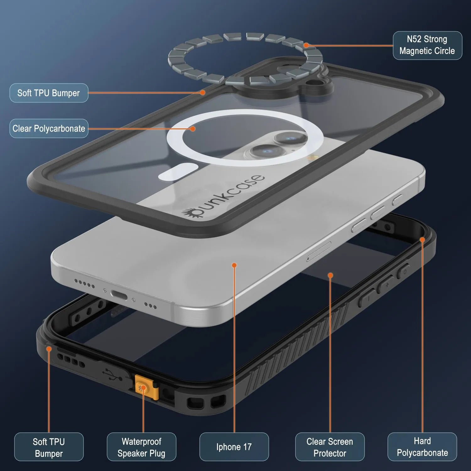 iPhone 17 Waterproof Case, Punkcase [Extreme Series] Armor Cover W/ Built In Screen Protector [Black]