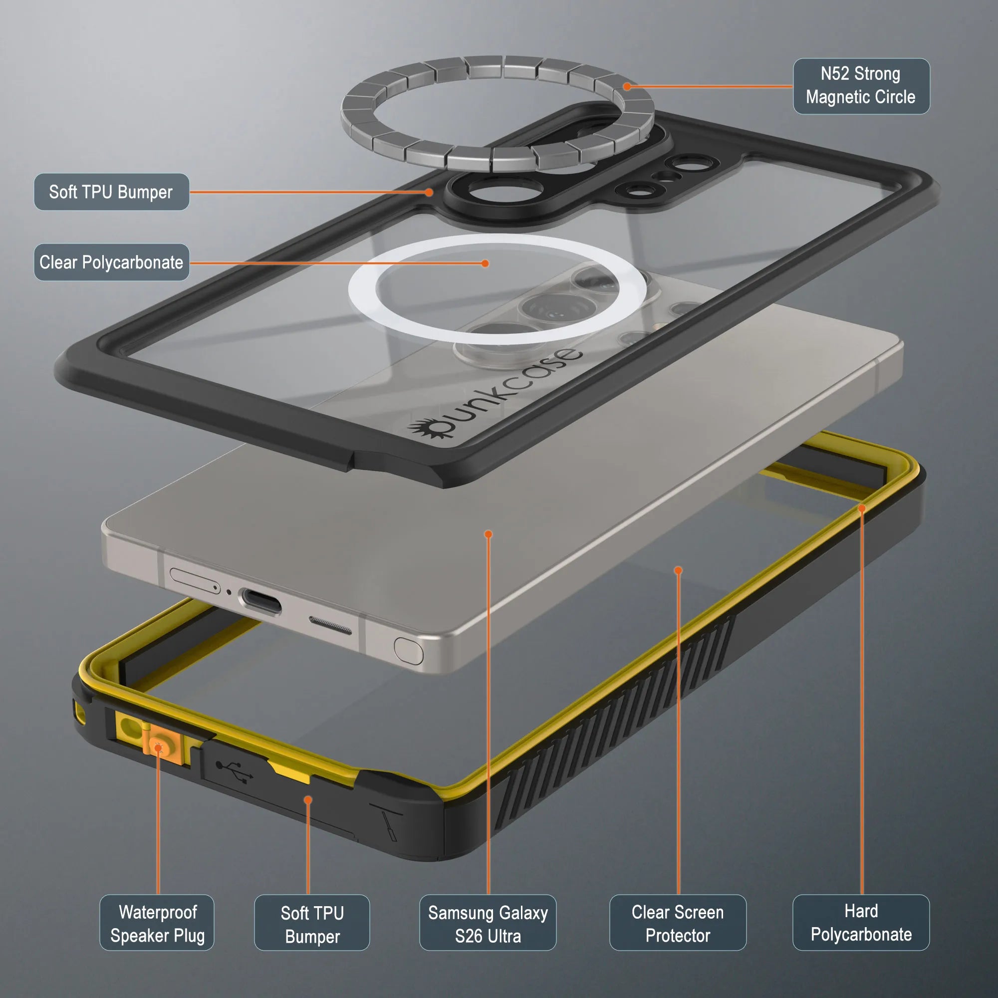 Galaxy S26 Ultra Waterproof Case, Punkcase [Extreme Mag Series] Armor Cover W/ Built In Screen Protector [Yellow]