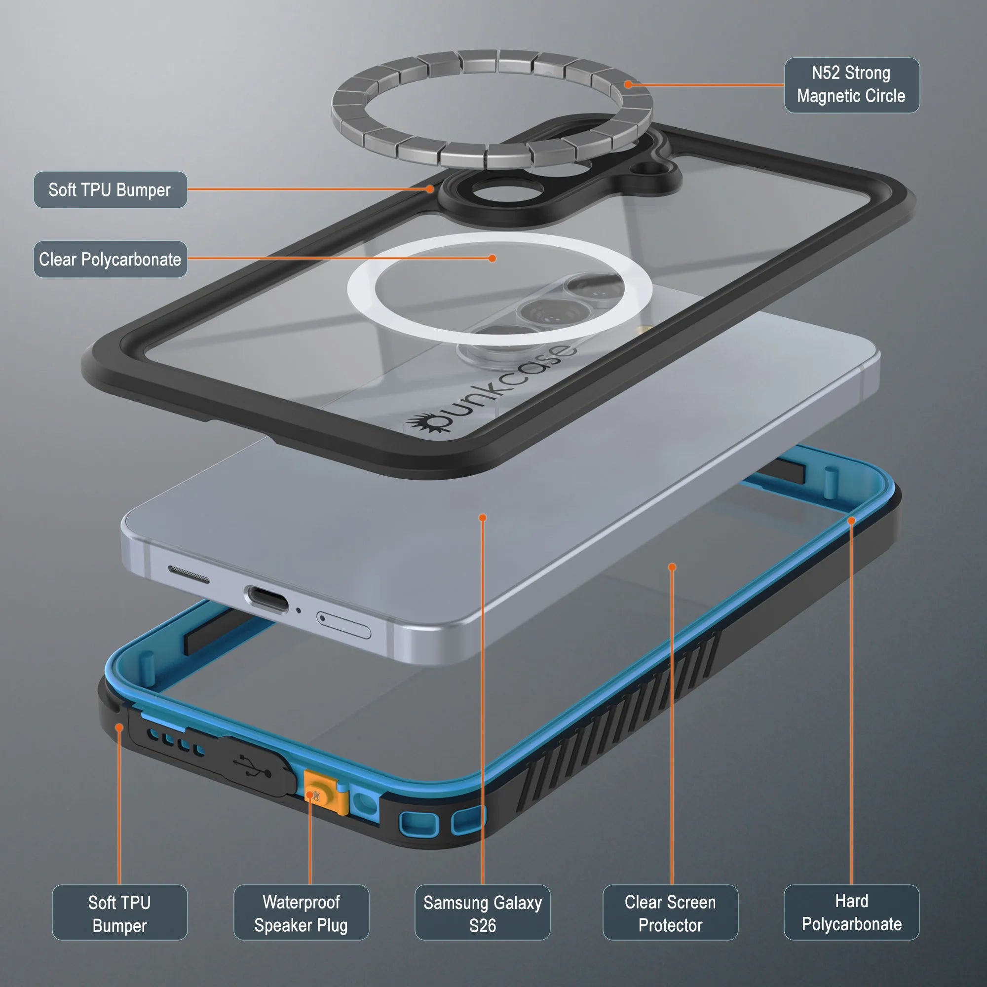 Galaxy S26 Waterproof Case, Punkcase [Extreme Mag Series] Armor Cover W/ Built In Screen Protector [Blue]