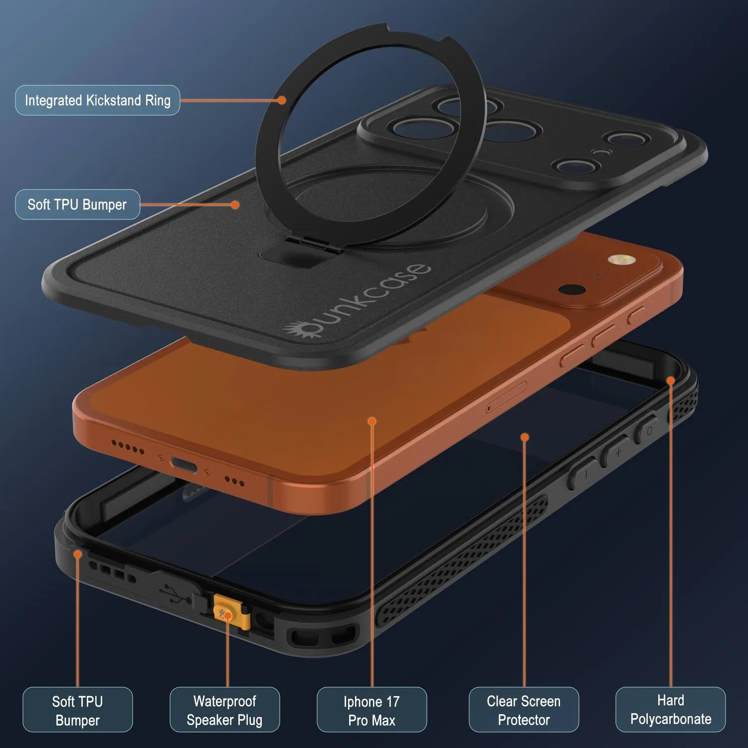 iPhone 17 Pro Max Waterproof Case [Kickstud 2.0 Series] Protective IP68 Cover W/Screen Protector & Kickstand [Black]