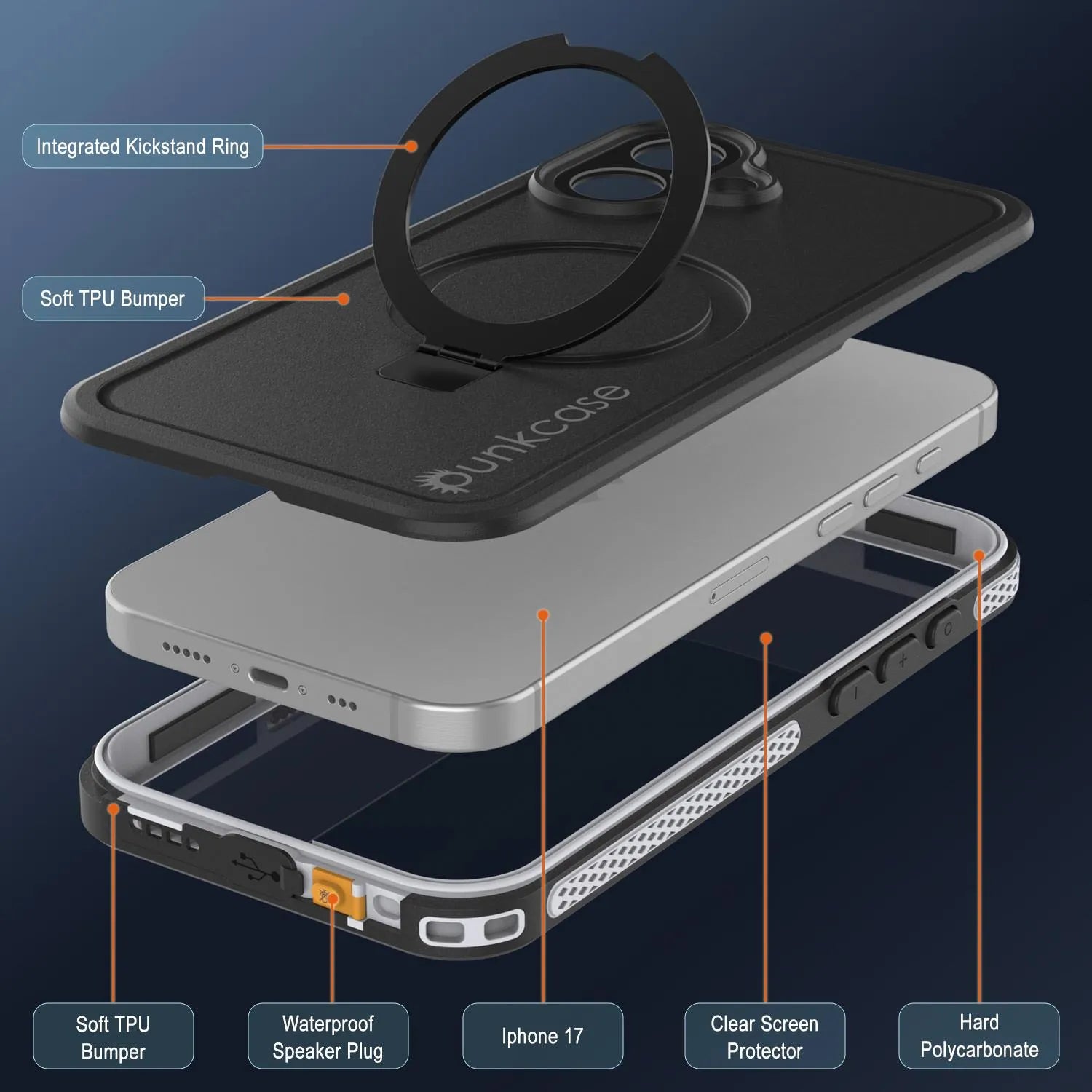 iPhone 17 Waterproof Case [Kickstud 2.0 Series] Protective IP68 Cover W/Screen Protector & Kickstand [White]