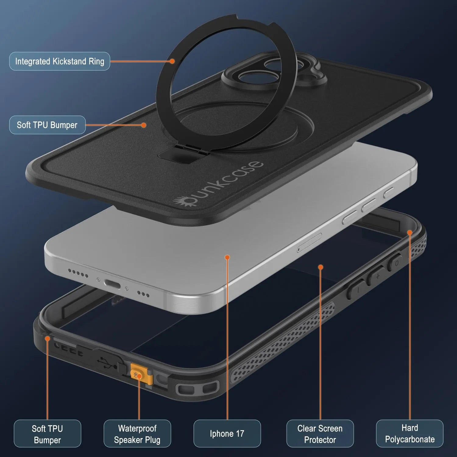 iPhone 17 Waterproof Case [Kickstud 2.0 Series] Protective IP68 Cover W/Screen Protector & Kickstand [Grey]