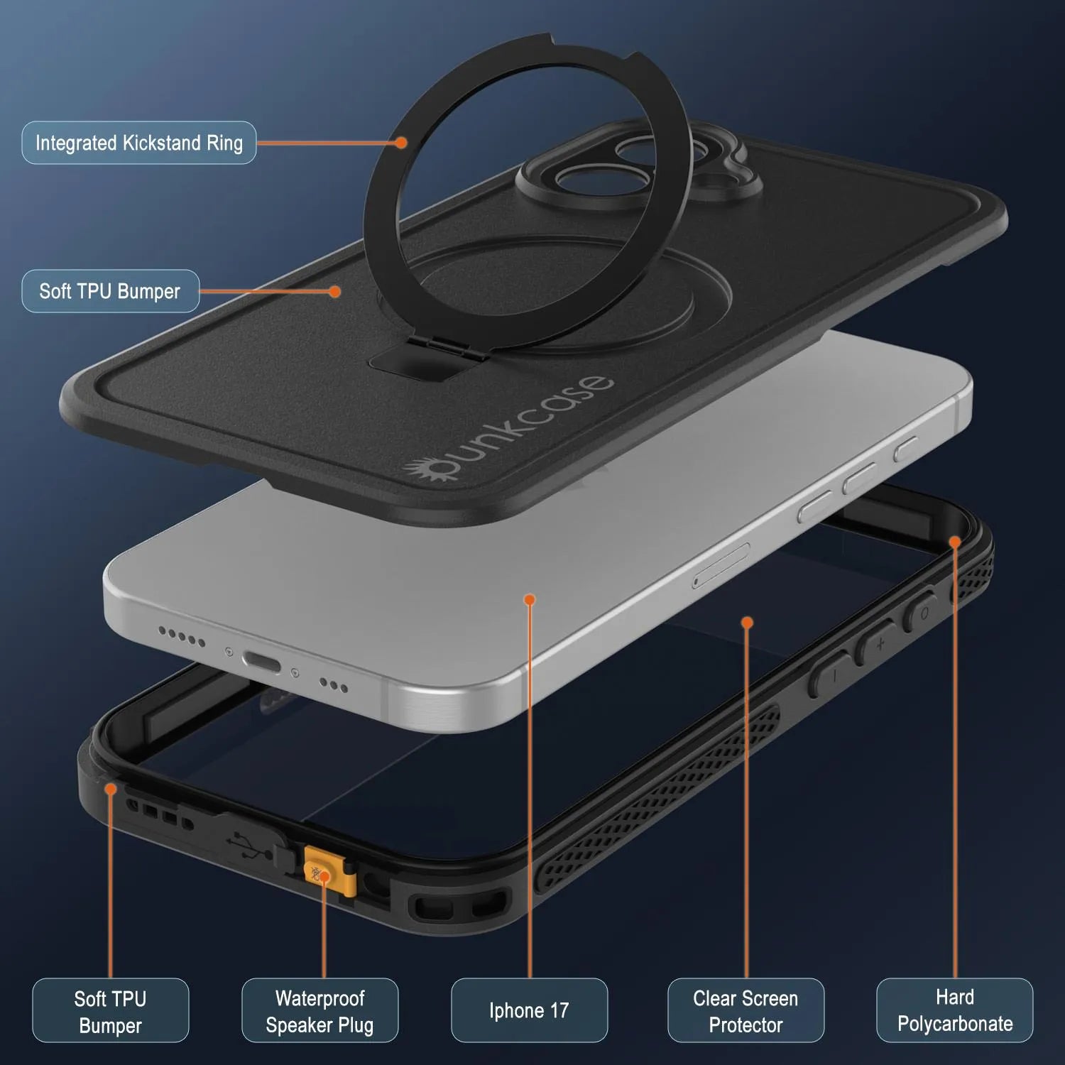 iPhone 17 Waterproof Case [Kickstud 2.0 Series] Protective IP68 Cover W/Screen Protector & Kickstand [Black]