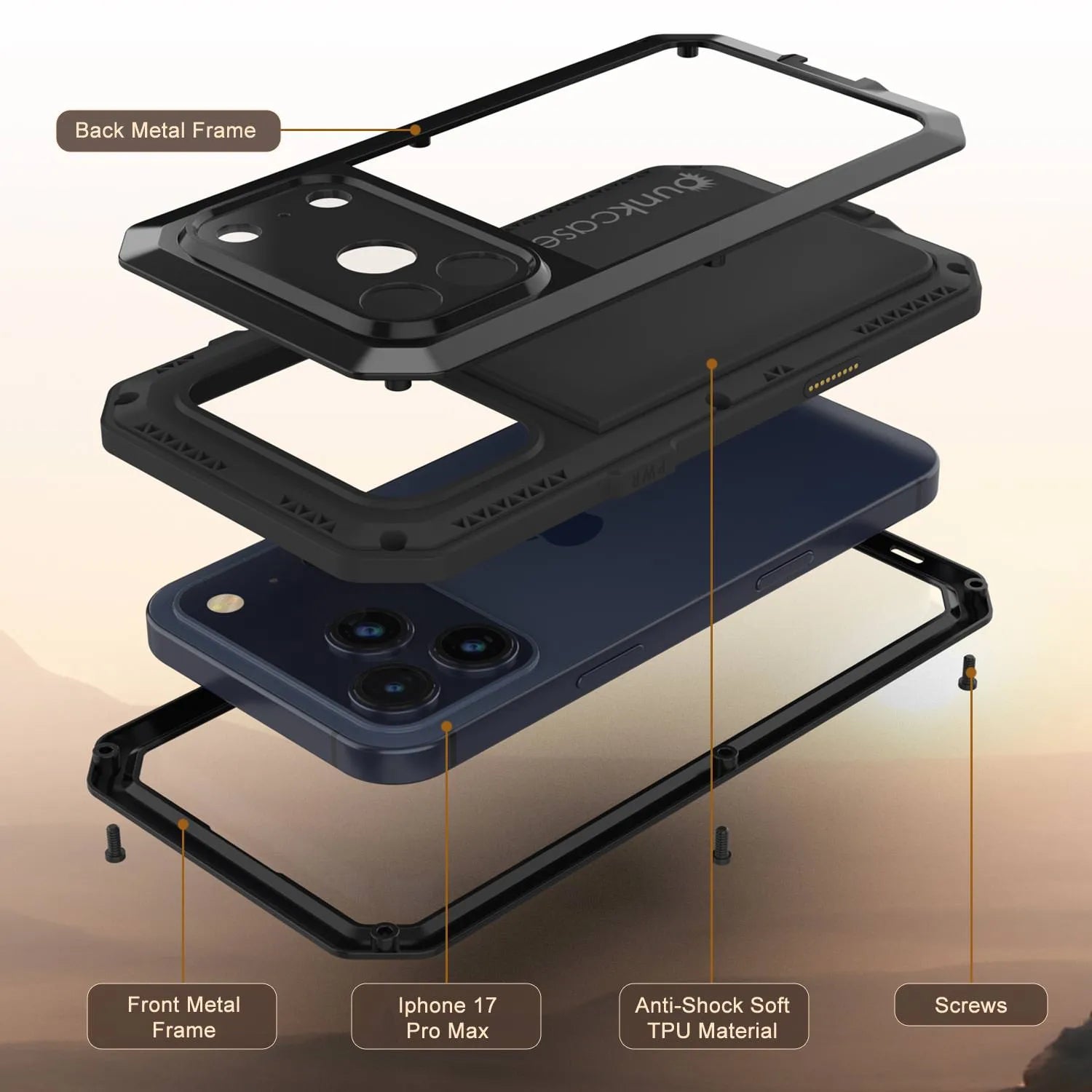 iPhone 17 Pro Max Metal Case, Heavy Duty Military Grade Armor Cover [shock proof] Full Body Hard [Black]