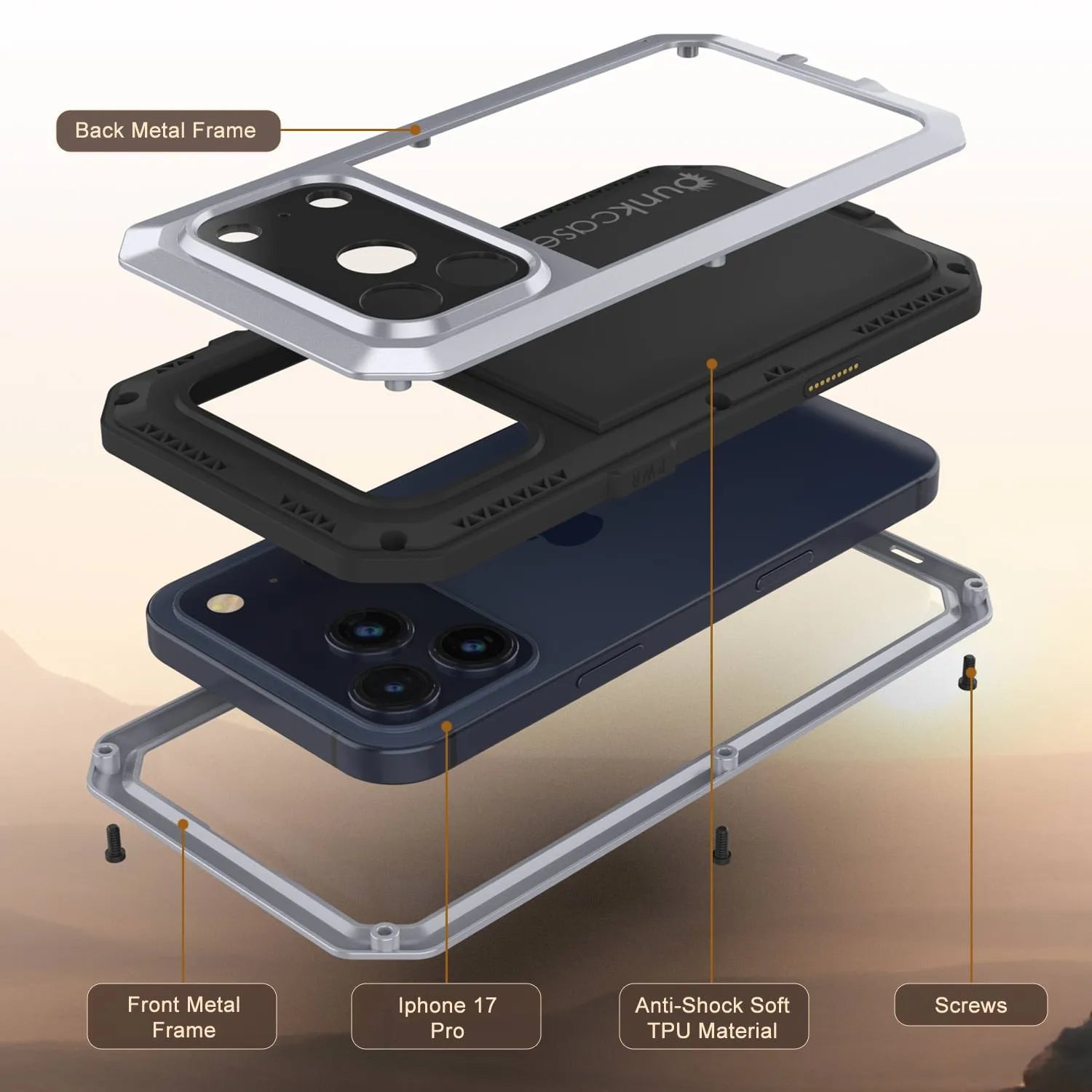 iPhone 17 Pro Metal Case, Heavy Duty Military Grade Armor Cover [shock proof] Full Body Hard [White]