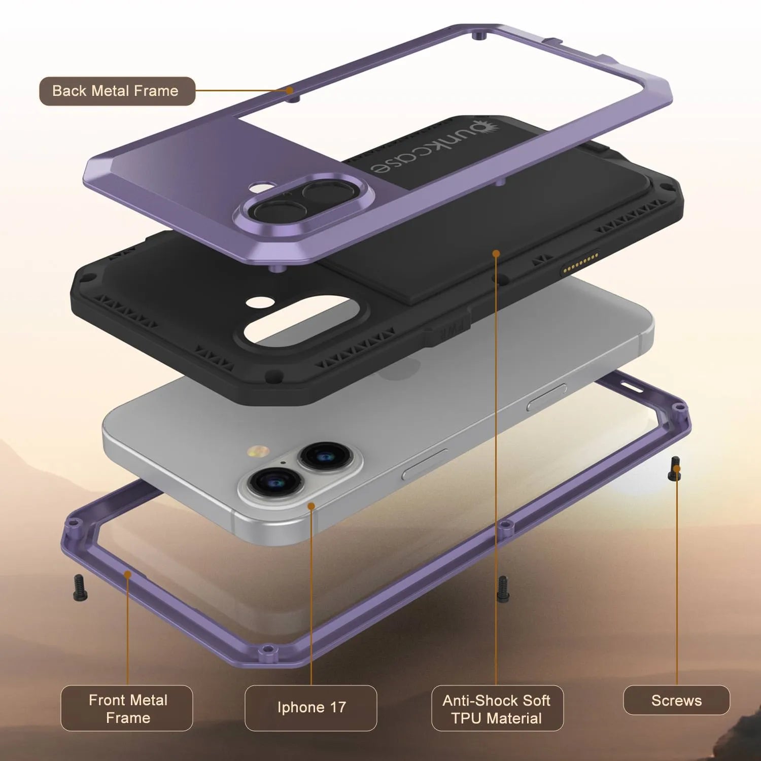 iPhone 17 Metal Case, Heavy Duty Military Grade Armor Cover [shock proof] Full Body Hard [Purple]