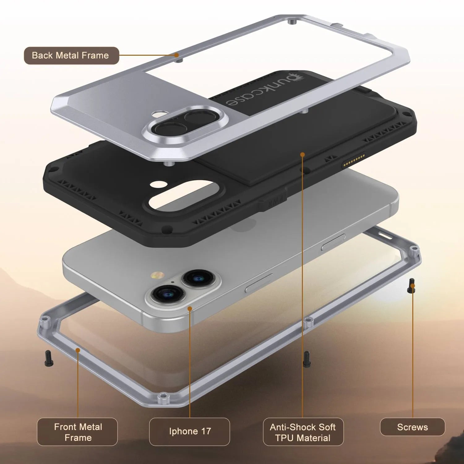 iPhone 17 Metal Case, Heavy Duty Military Grade Armor Cover [shock proof] Full Body Hard [White]