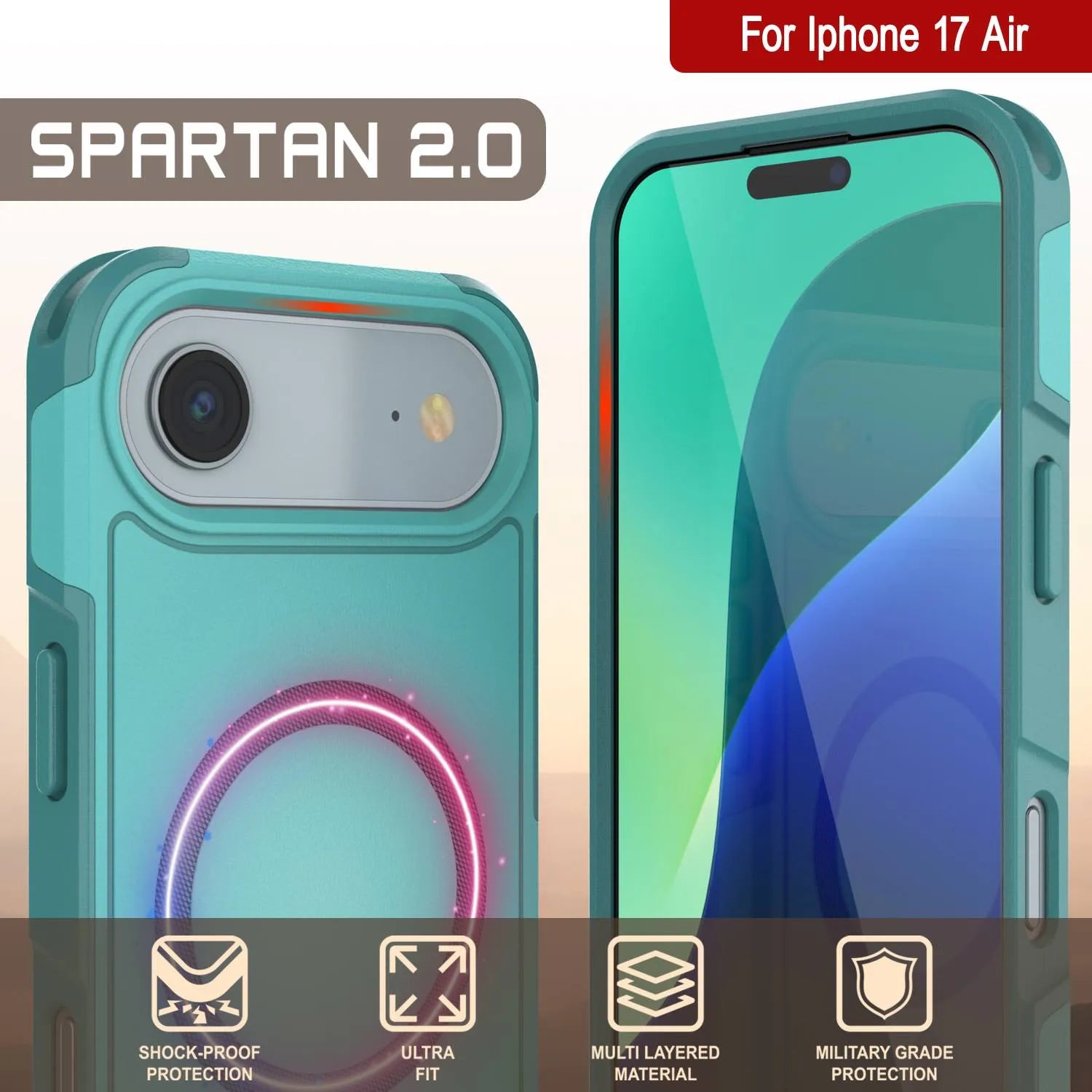 PunkCase iPhone 17 Air Case, [Spartan 2.0 Series] Clear Rugged Heavy Duty Cover W/Built in Screen Protector [Blue]