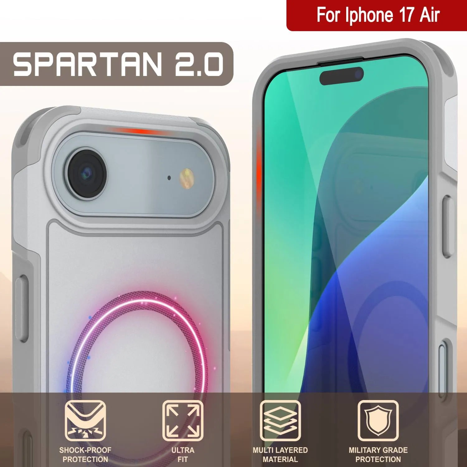 PunkCase iPhone 17 Air Case, [Spartan 2.0 Series] Clear Rugged Heavy Duty Cover W/Built in Screen Protector [white]