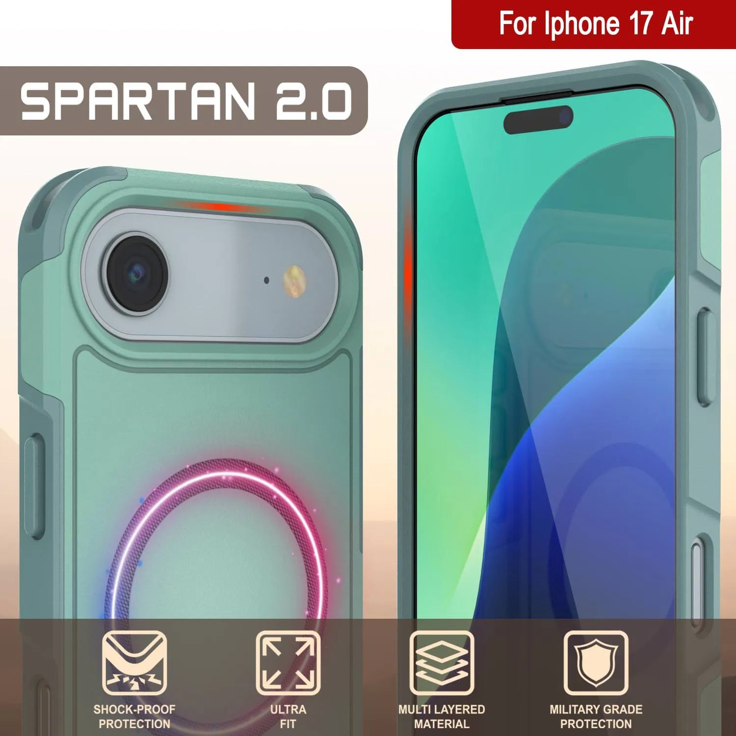 PunkCase iPhone 17 Air Case, [Spartan 2.0 Series] Clear Rugged Heavy Duty Cover W/Built in Screen Protector [teal]