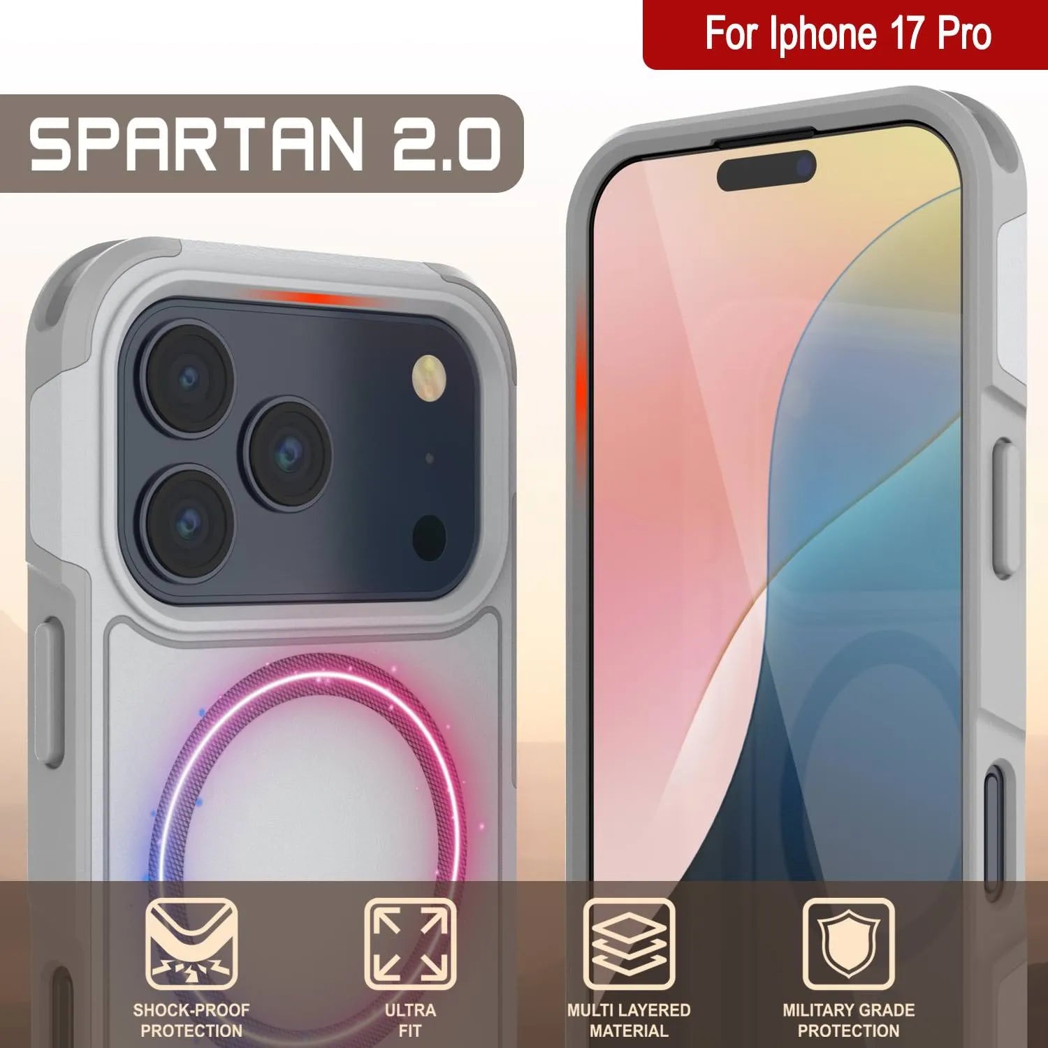 PunkCase iPhone 17 Pro Case, [Spartan 2.0 Series] Clear Rugged Heavy Duty Cover W/Built in Screen Protector [white]