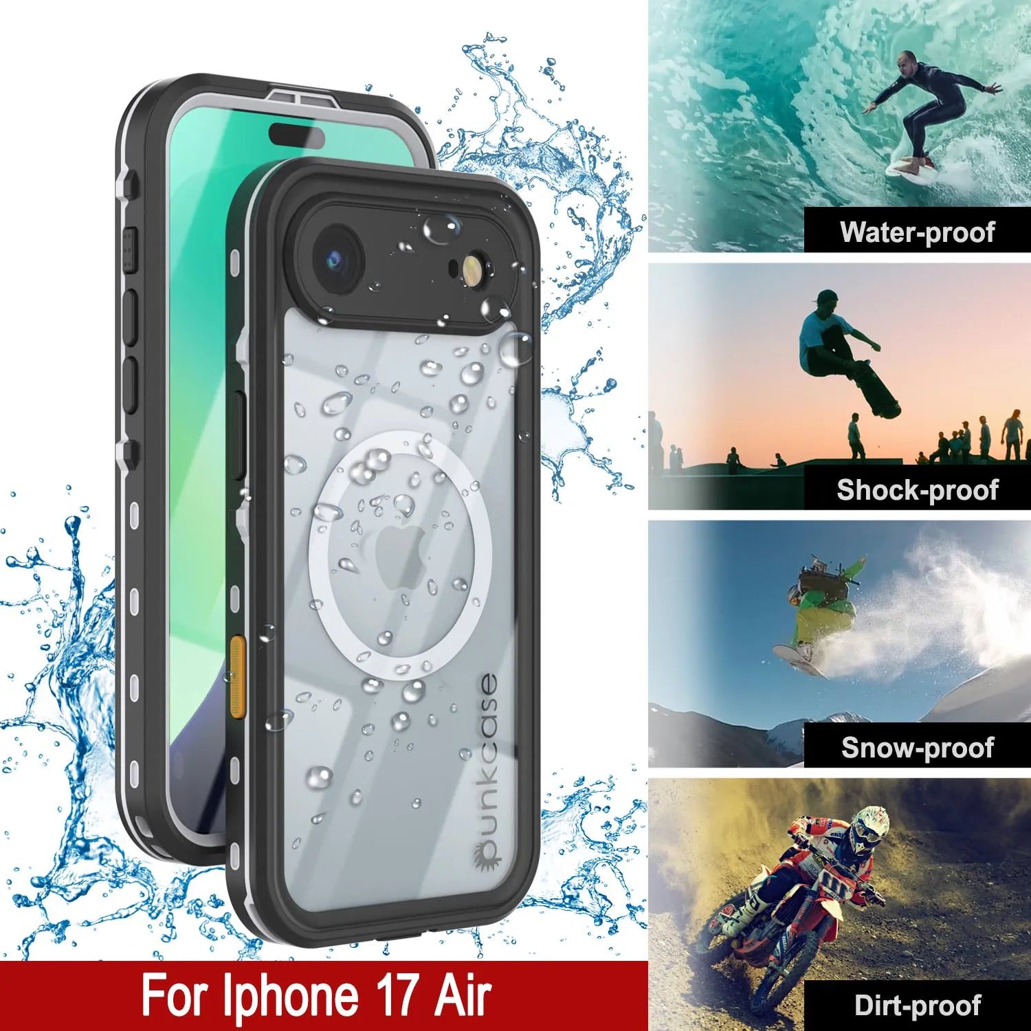 iPhone 17 Air Waterproof IP68 Case, Punkcase [White] [StudStar Series] [Slim Fit] [Dirtproof]