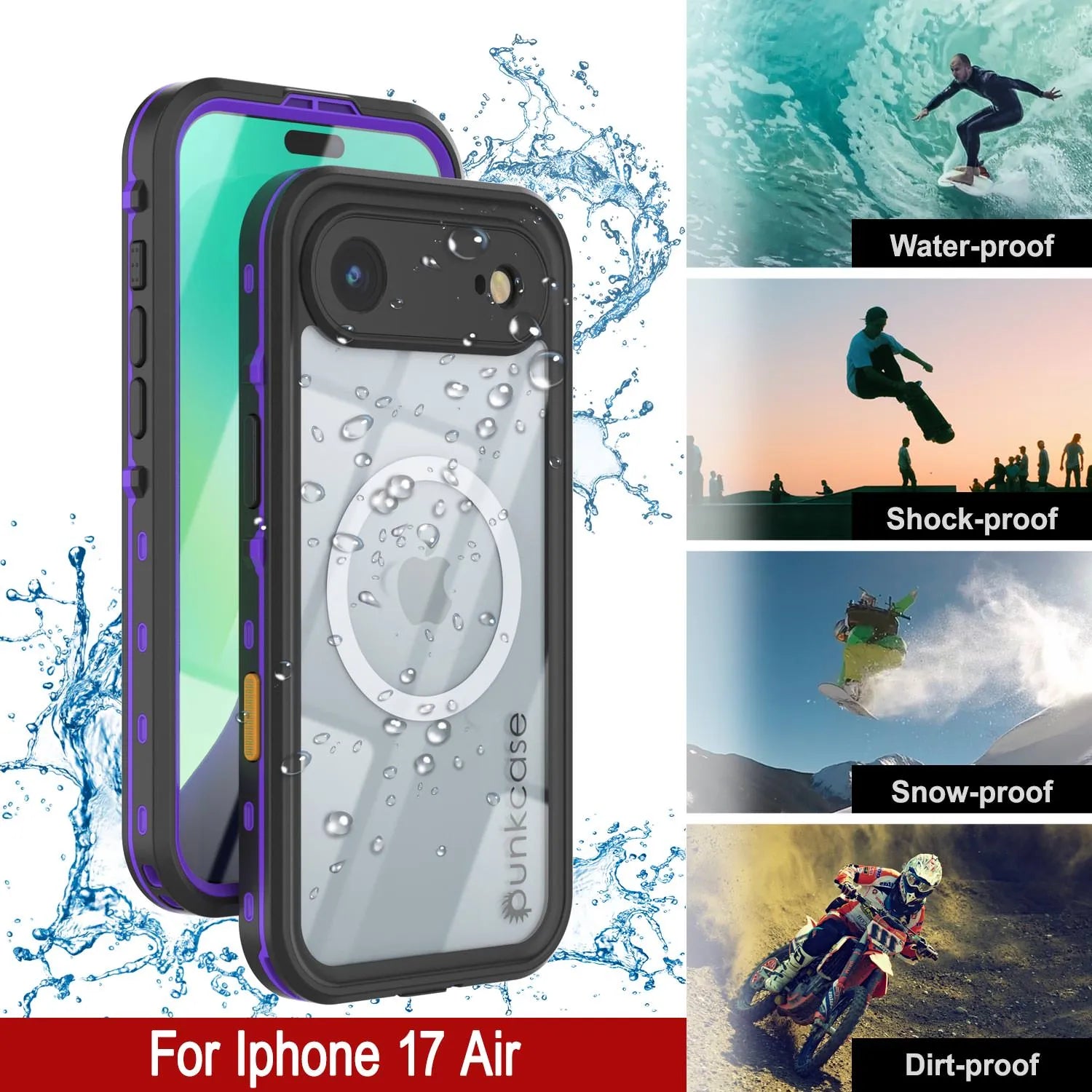 iPhone 17 Air Waterproof IP68 Case, Punkcase [Purple] [StudStar Series] [Slim Fit] [Dirtproof]