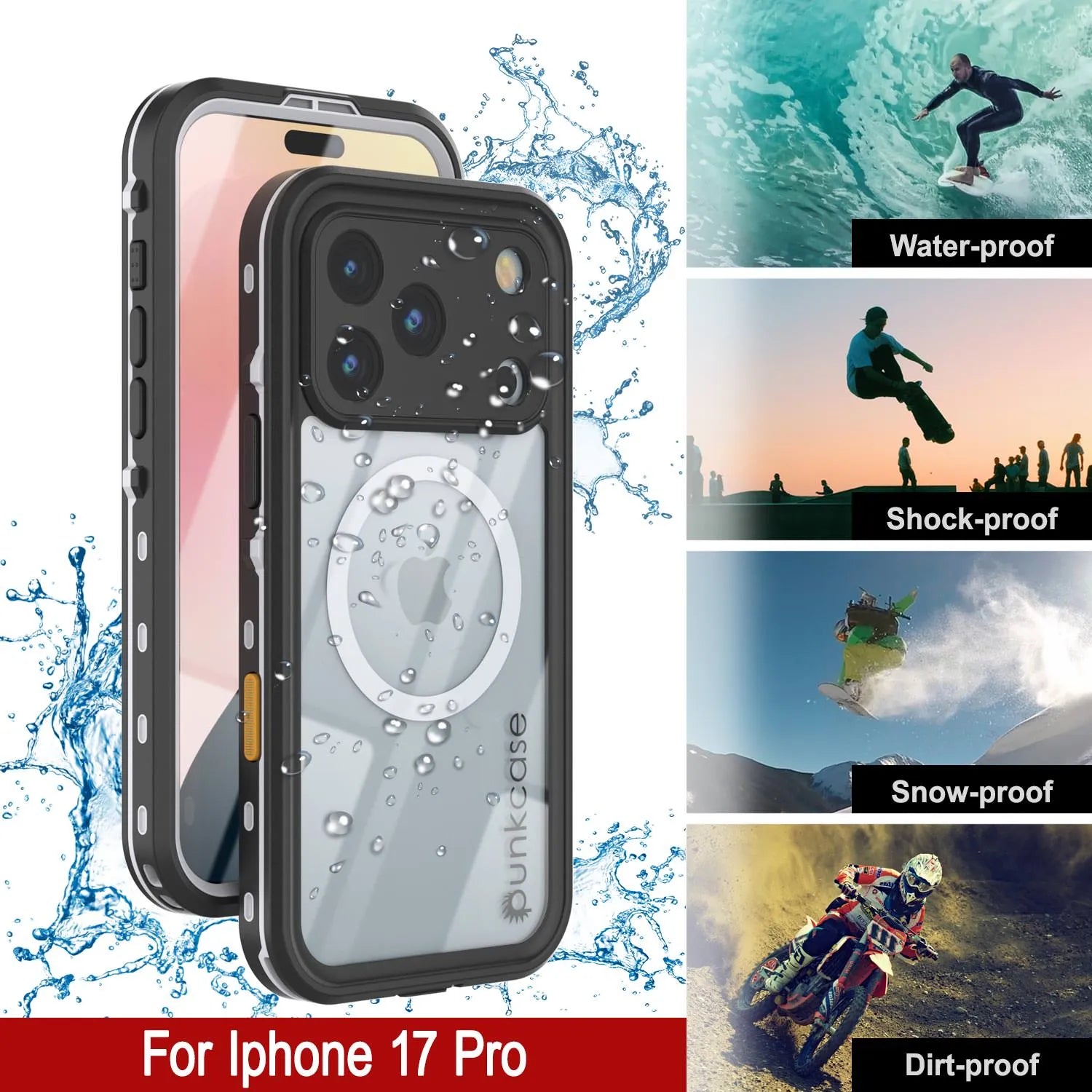 iPhone 17 Pro Waterproof IP68 Case, Punkcase [White] [StudStar Series] [Slim Fit] [Dirtproof]