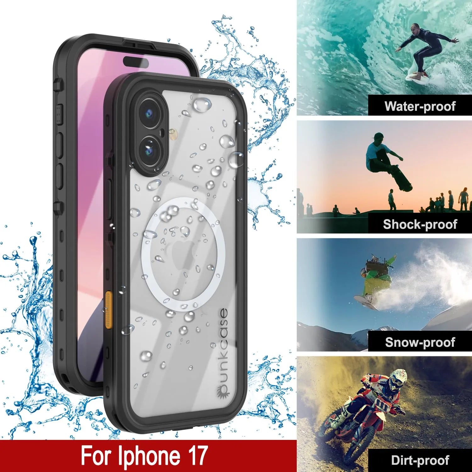 iPhone 17 Waterproof IP68 Case, Punkcase [Black] [StudStar Series] [Slim Fit]