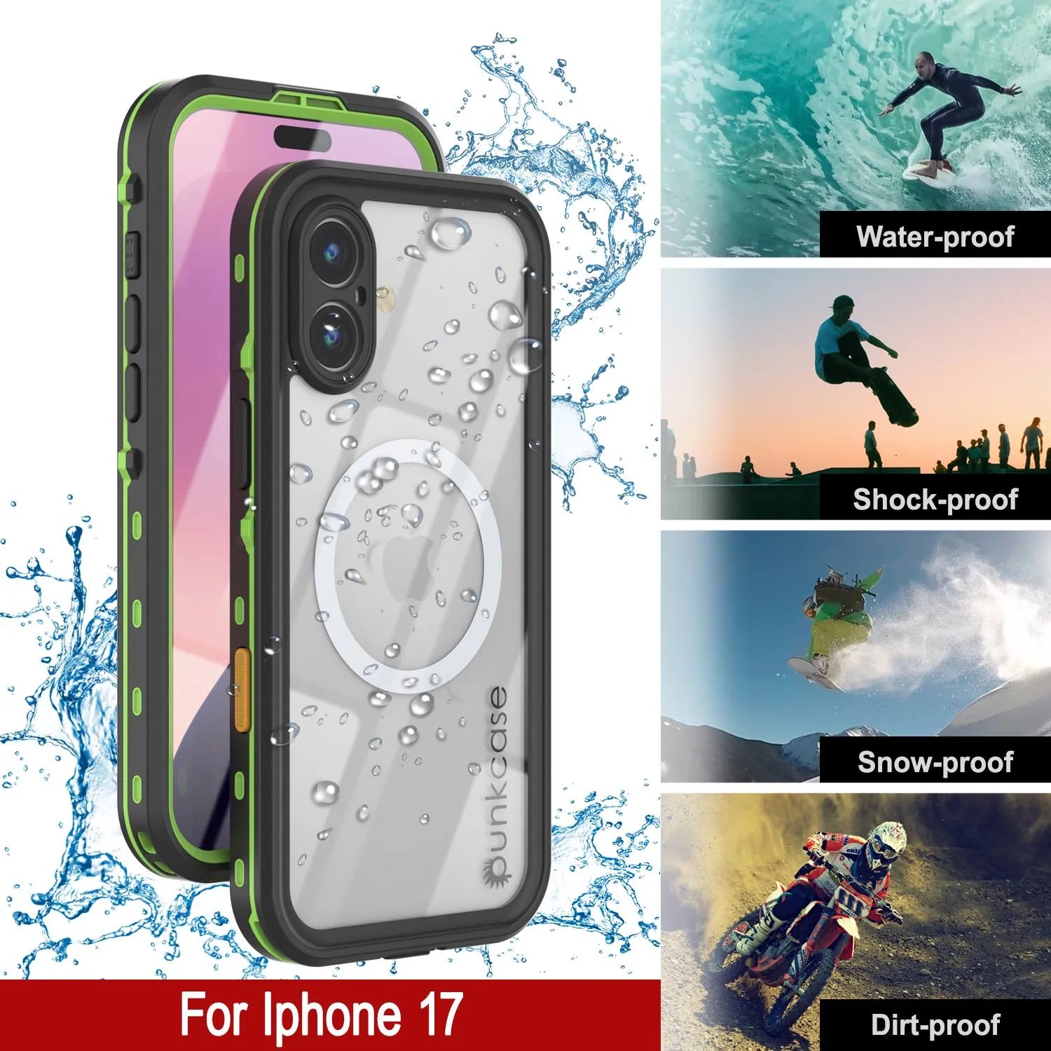 iPhone 17 Waterproof IP68 Case, Punkcase [Light green] [StudStar Series] [Slim Fit] [Dirtproof]