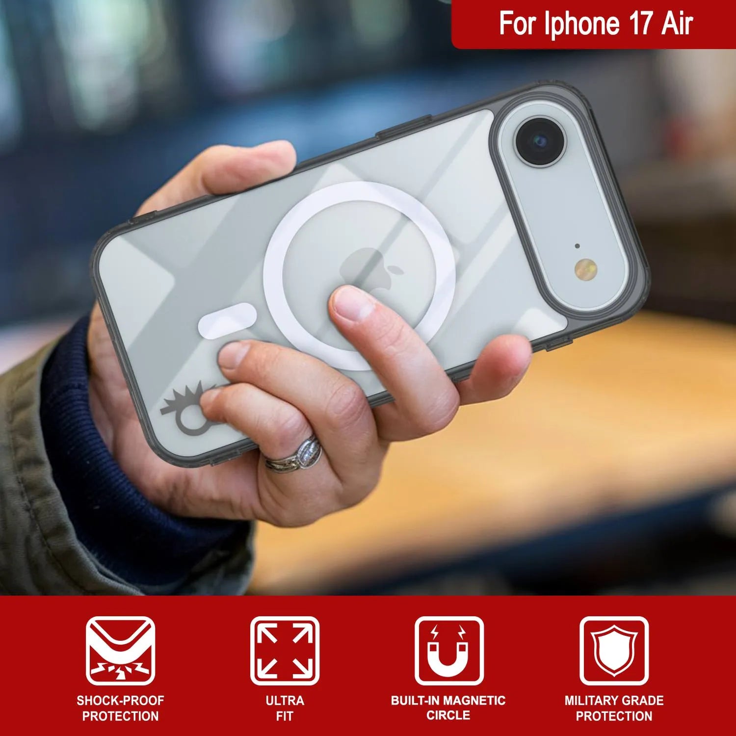 Punkcase iPhone 17 Air Magnetic Wireless Charging Case [ClearMag Series][Black]