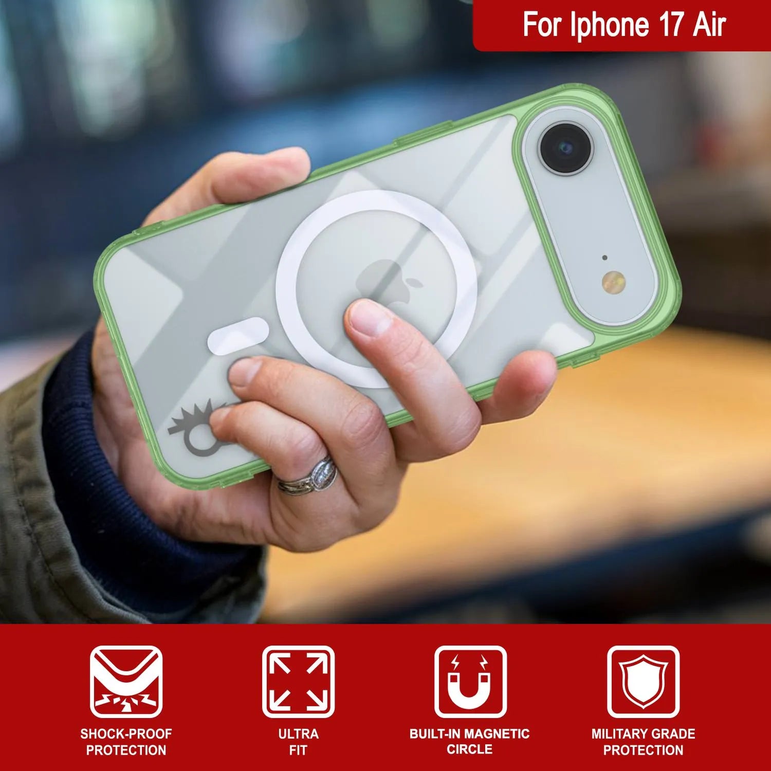 Punkcase iPhone 17 Air Magnetic Wireless Charging Case [ClearMag Series][Green]