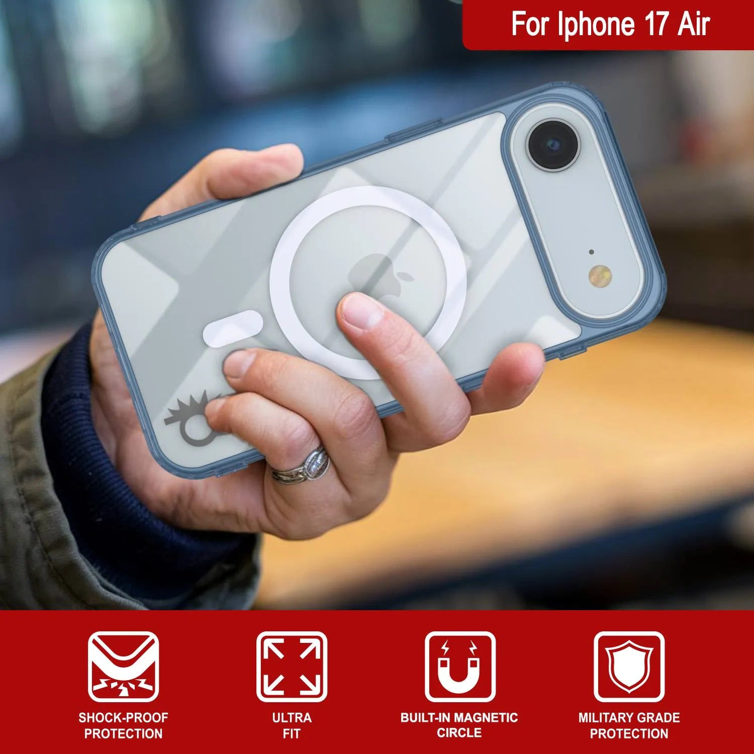 Punkcase iPhone 17 Air Magnetic Wireless Charging Case [ClearMag Series][Navy]