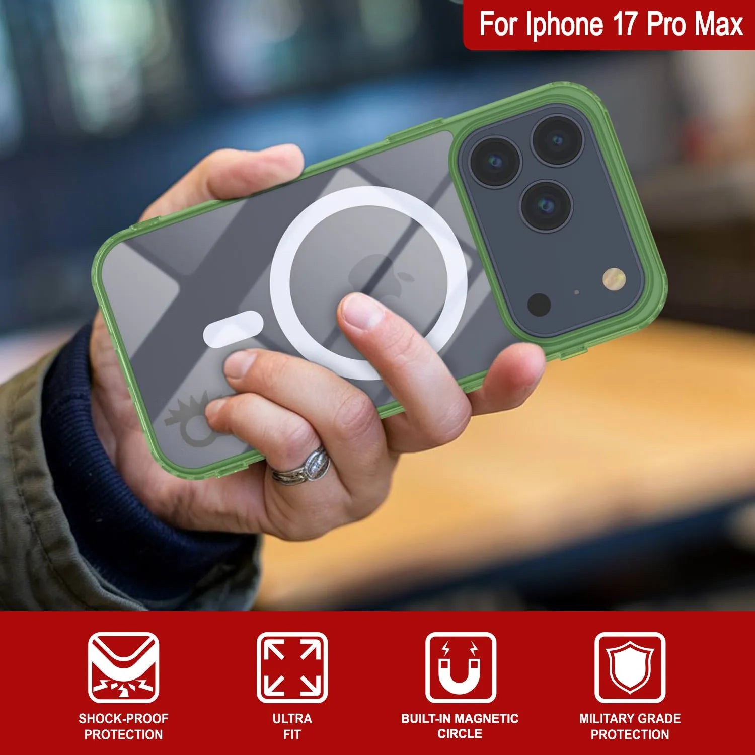 Punkcase iPhone 17 Pro Max Magnetic Wireless Charging Case [ClearMag Series][Green]