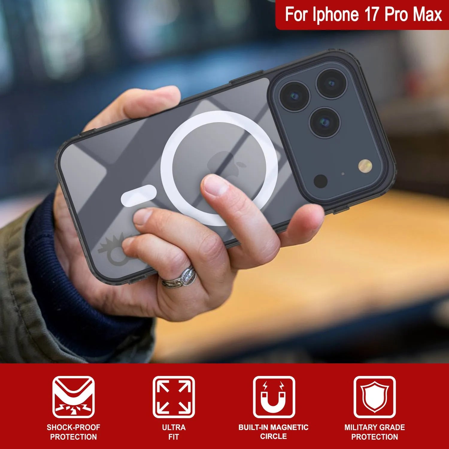 Punkcase iPhone 17 Pro Max Magnetic Wireless Charging Case [ClearMag Series][Black]