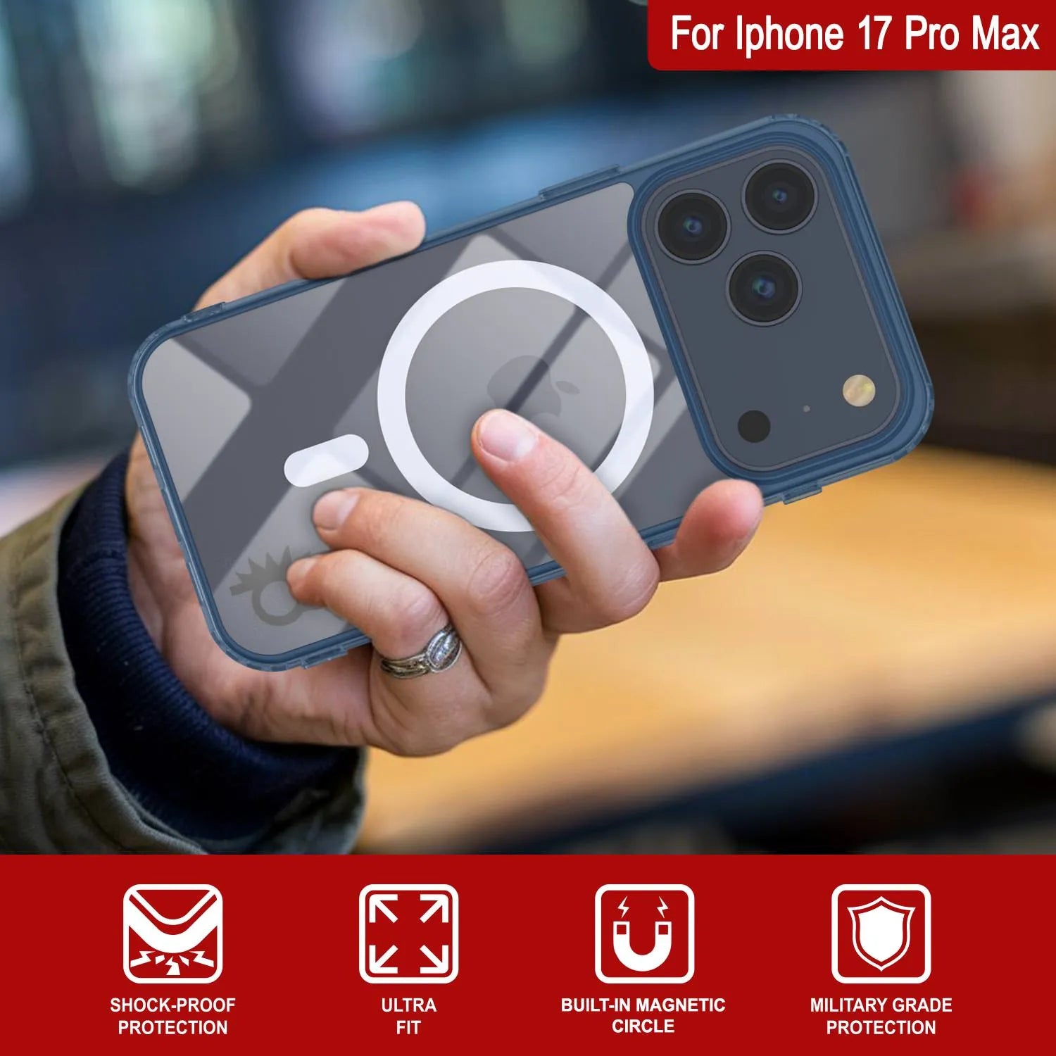 Punkcase iPhone 17 Pro Max Magnetic Wireless Charging Case [ClearMag Series][Navy]